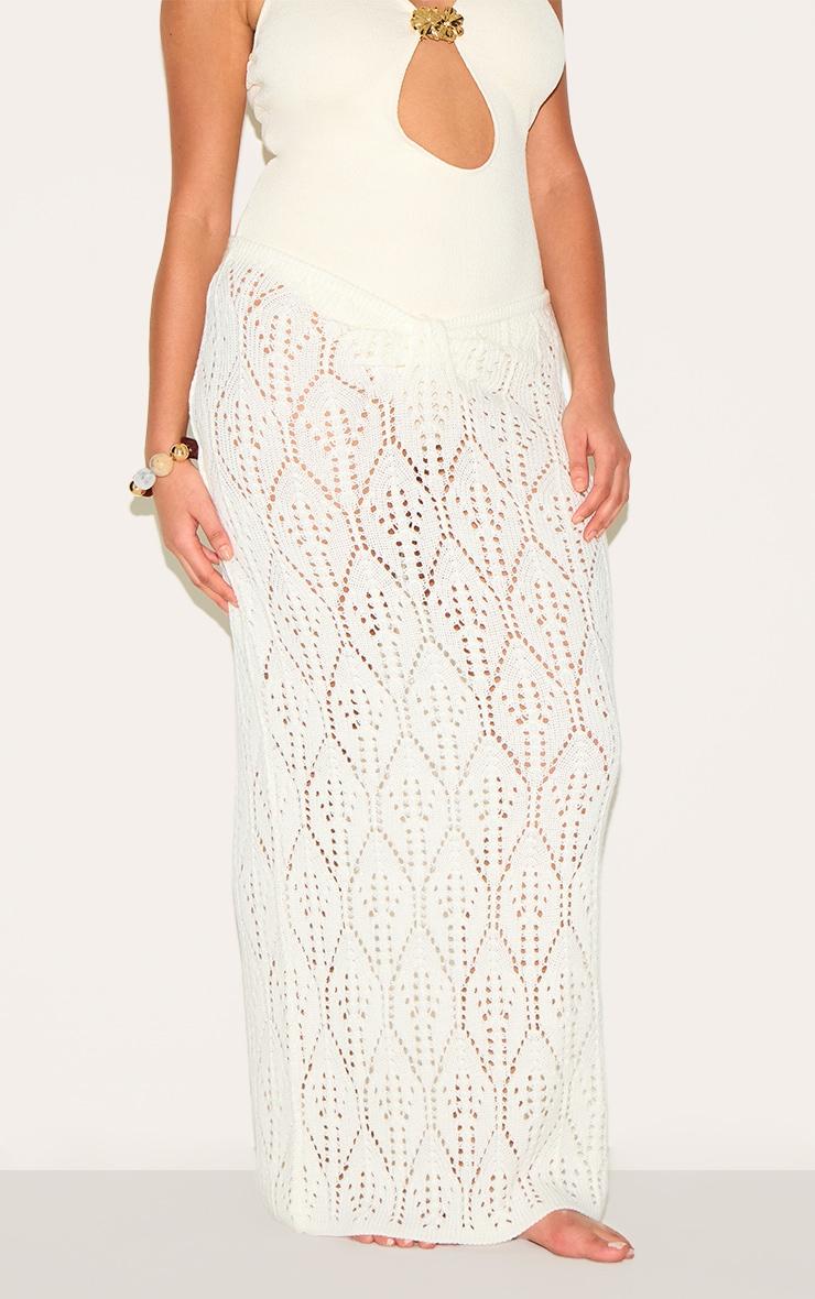 Plus Cream Crochet Maxi Knot Detail Beach Skirt Product Image