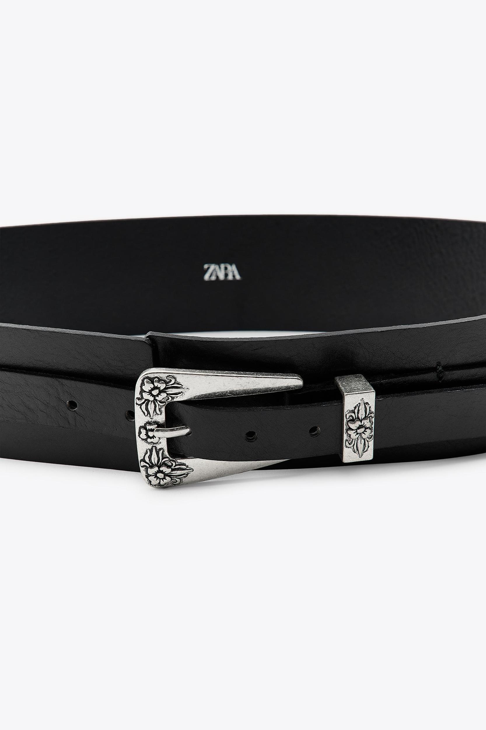 LEATHER BELT WITH METAL PIECES Product Image