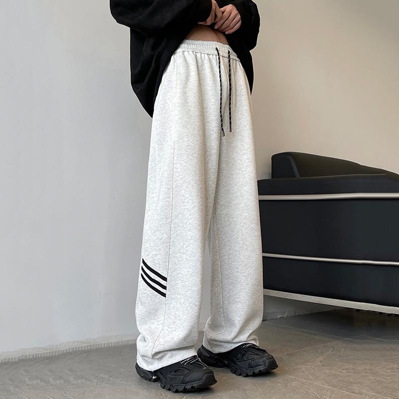 Sopula Trendy Street Hiphop Three-Stripe Wide-Leg Sweat Pants Product Image