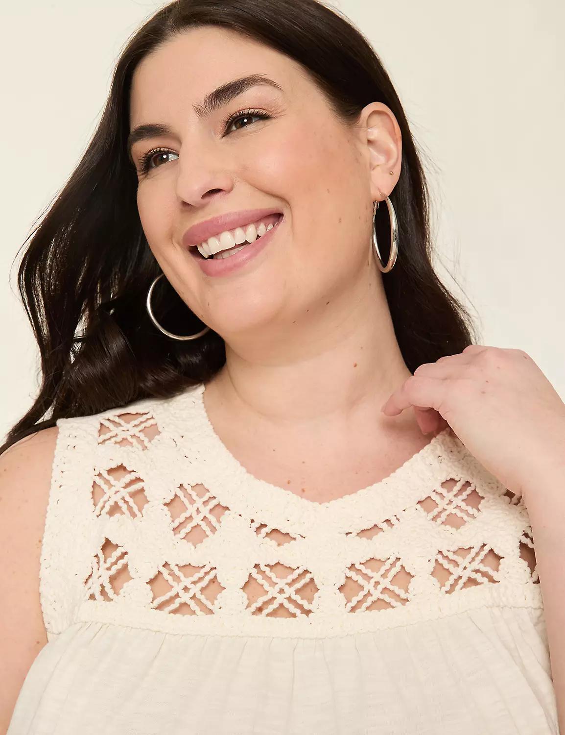 Sleeveless Crochet-Yoke Top Product Image