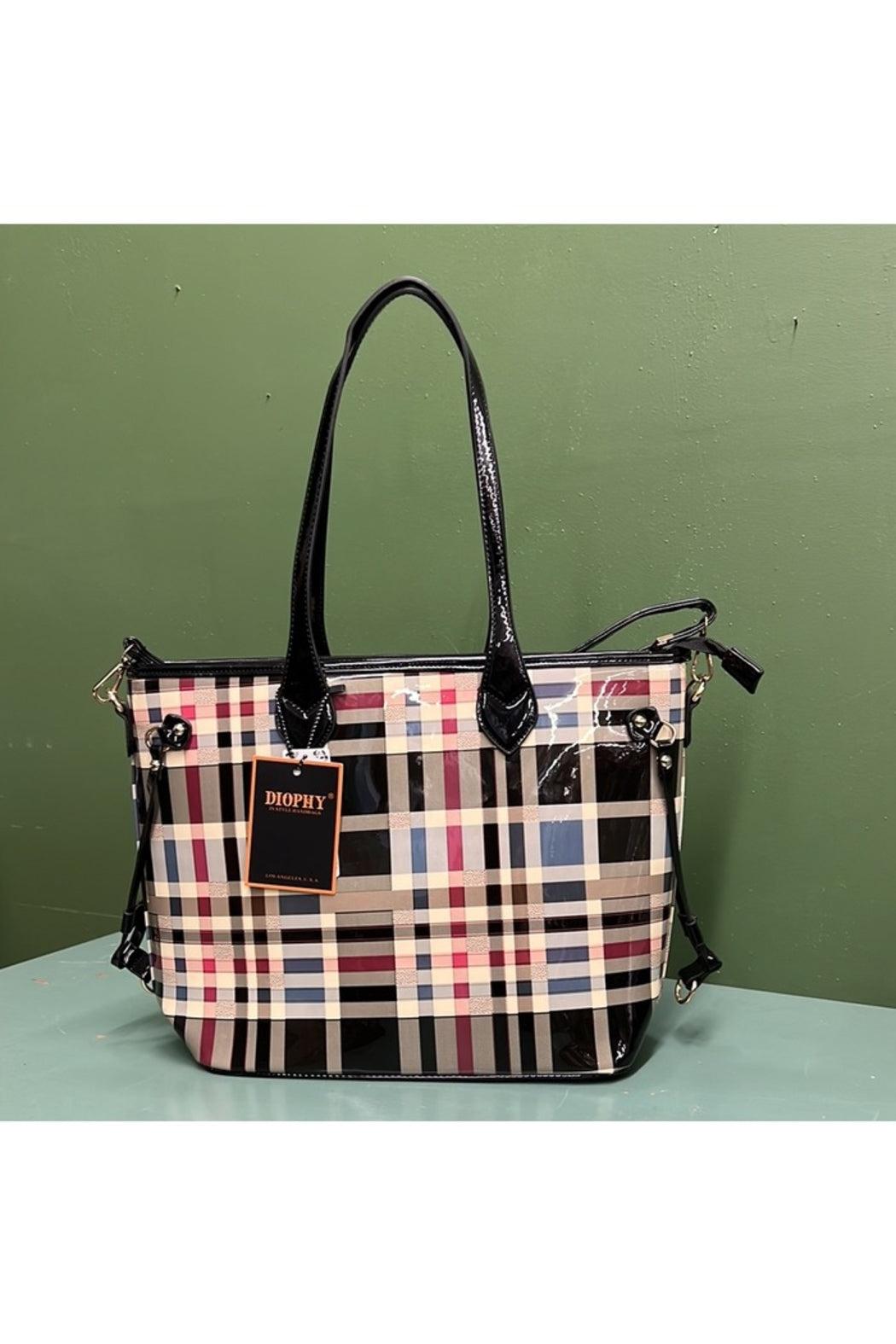 2 in 1 plaid checkeRed fashion handbag Product Image