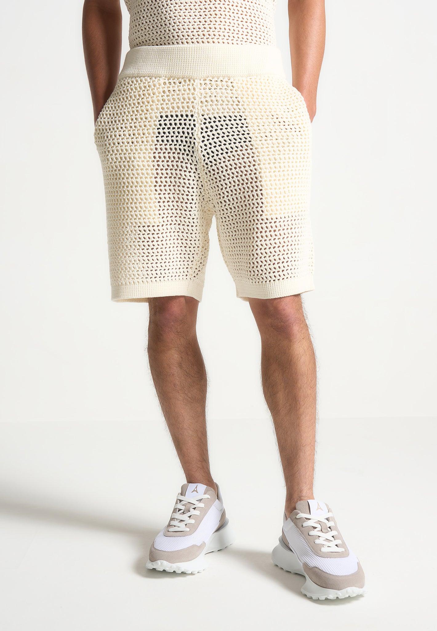 Crochet Knit Shorts - Cream Male Product Image