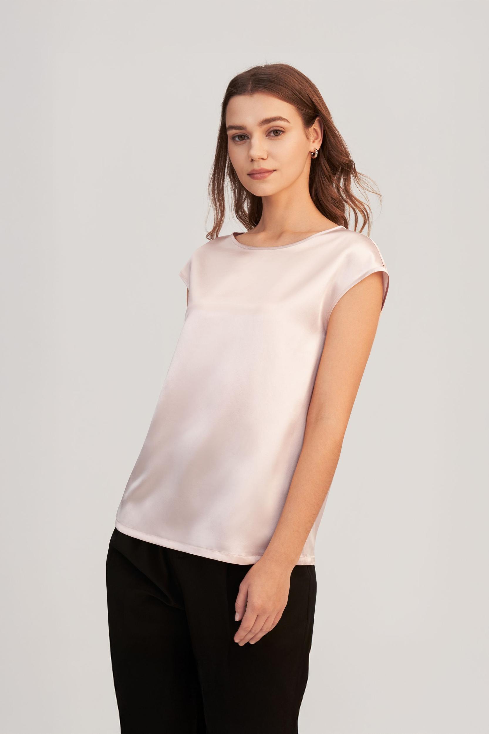 Basic Cap Sleeves Silk Tee Product Image