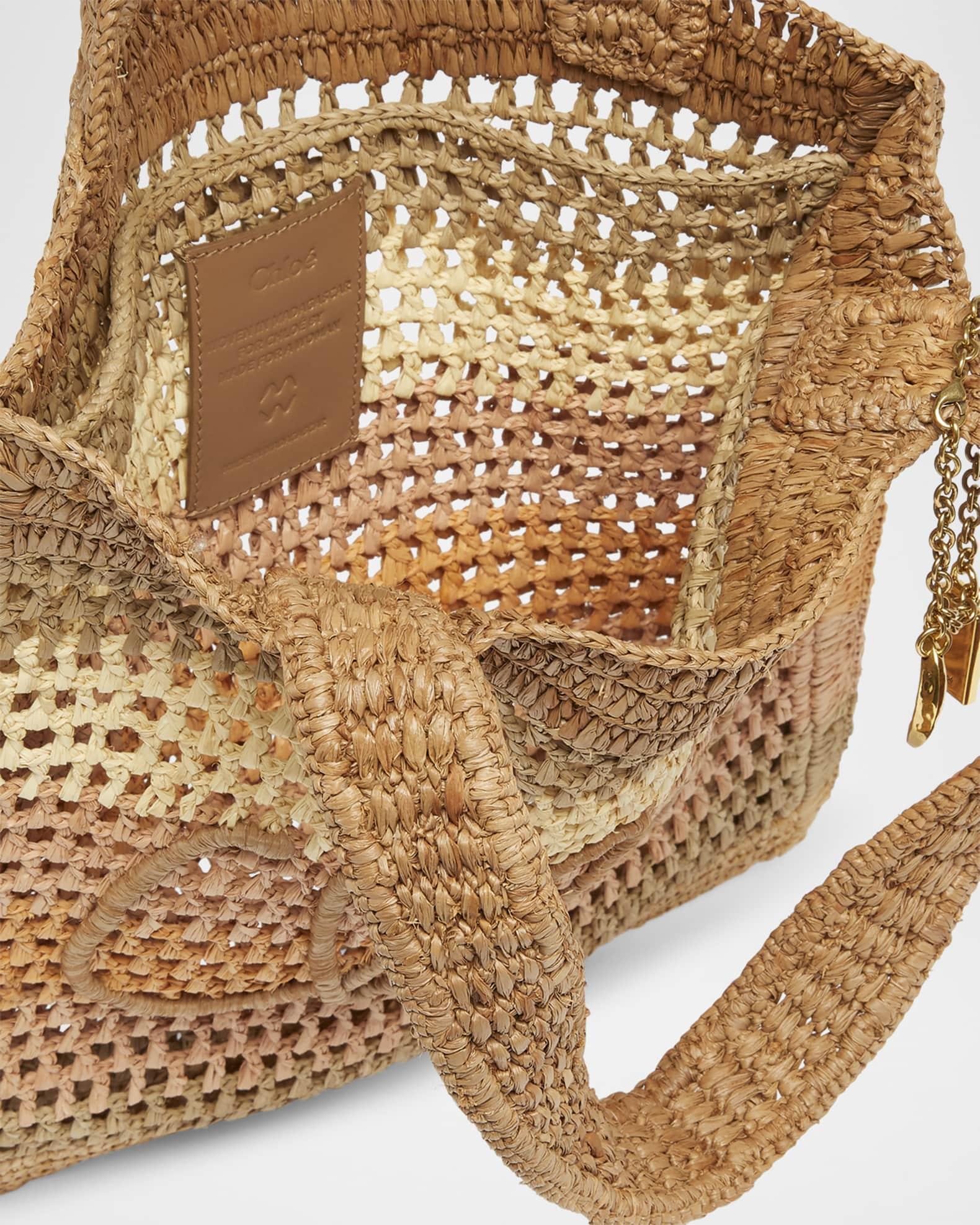 Summer Banana Tote Bag in Striped Crochet Paper and Leather Product Image