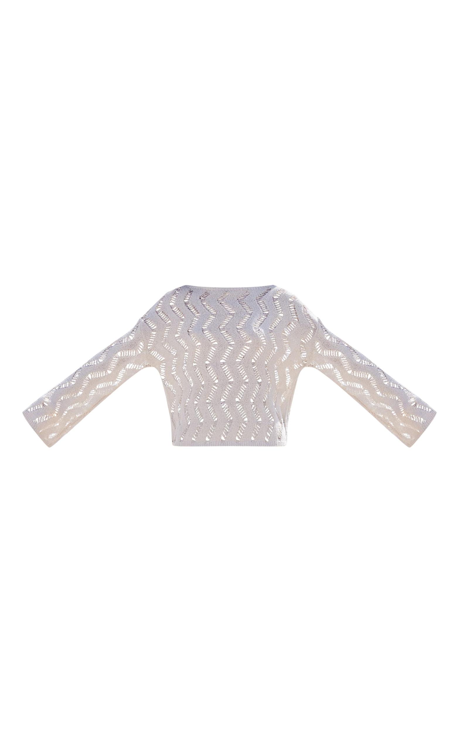 Sand Textured Cut Out Detail Knit Long Sleeve Top Product Image