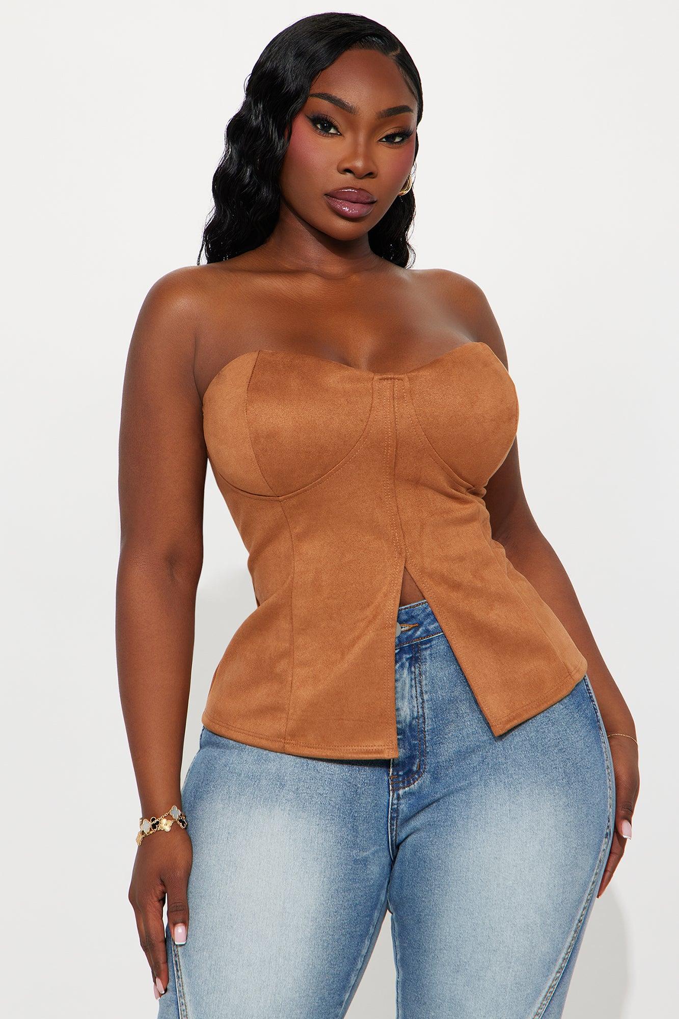 Junelia Faux Suede Strapless Corset Top - Camel Female Product Image