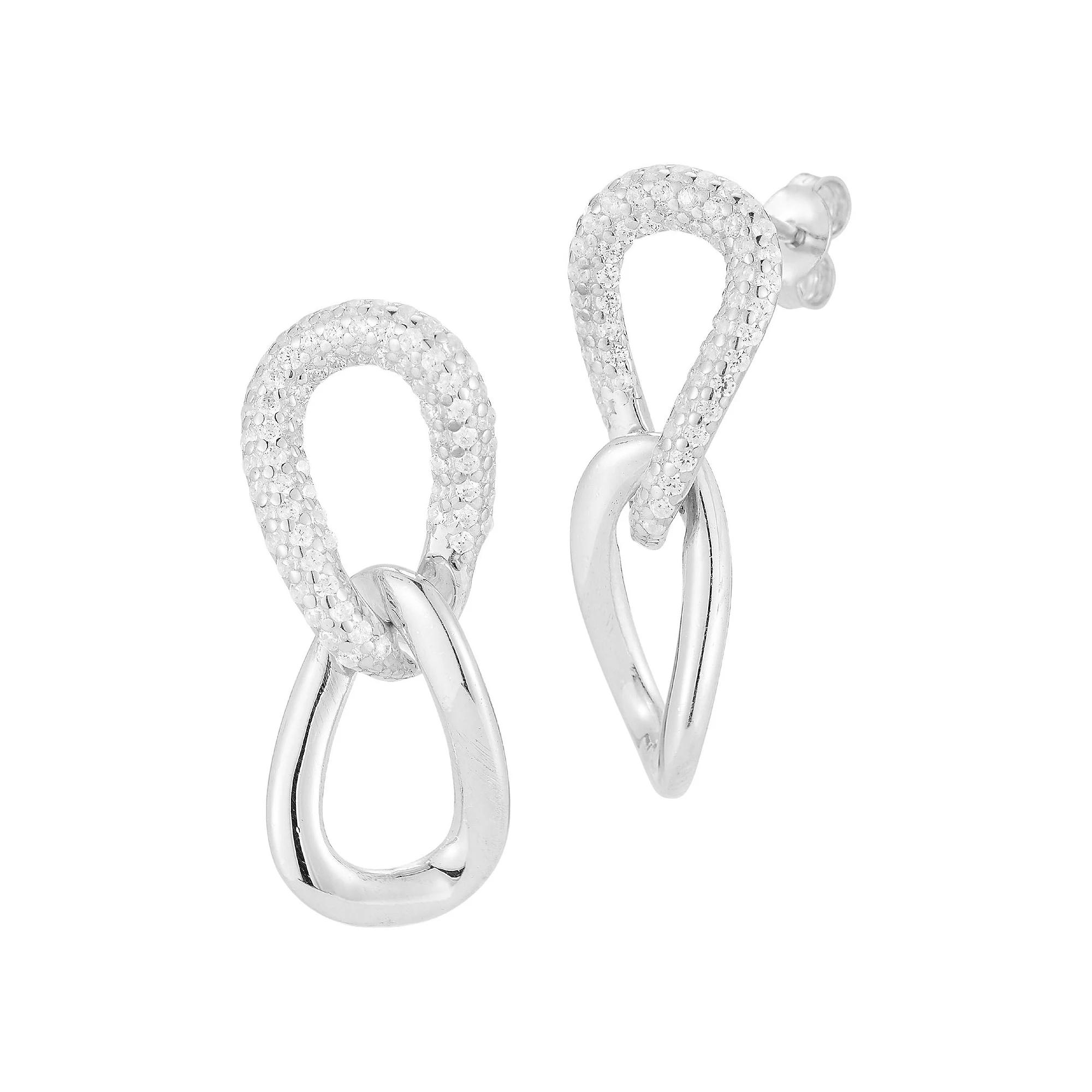 Sunkissed Sterling Sterling Silver Cubic Zirconia Chain Link Drop Earrings, Women's, Silver Tone Product Image