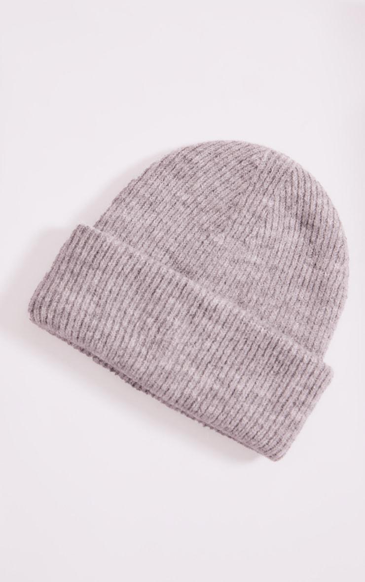 Grey Ribbed Knit Beanie Product Image