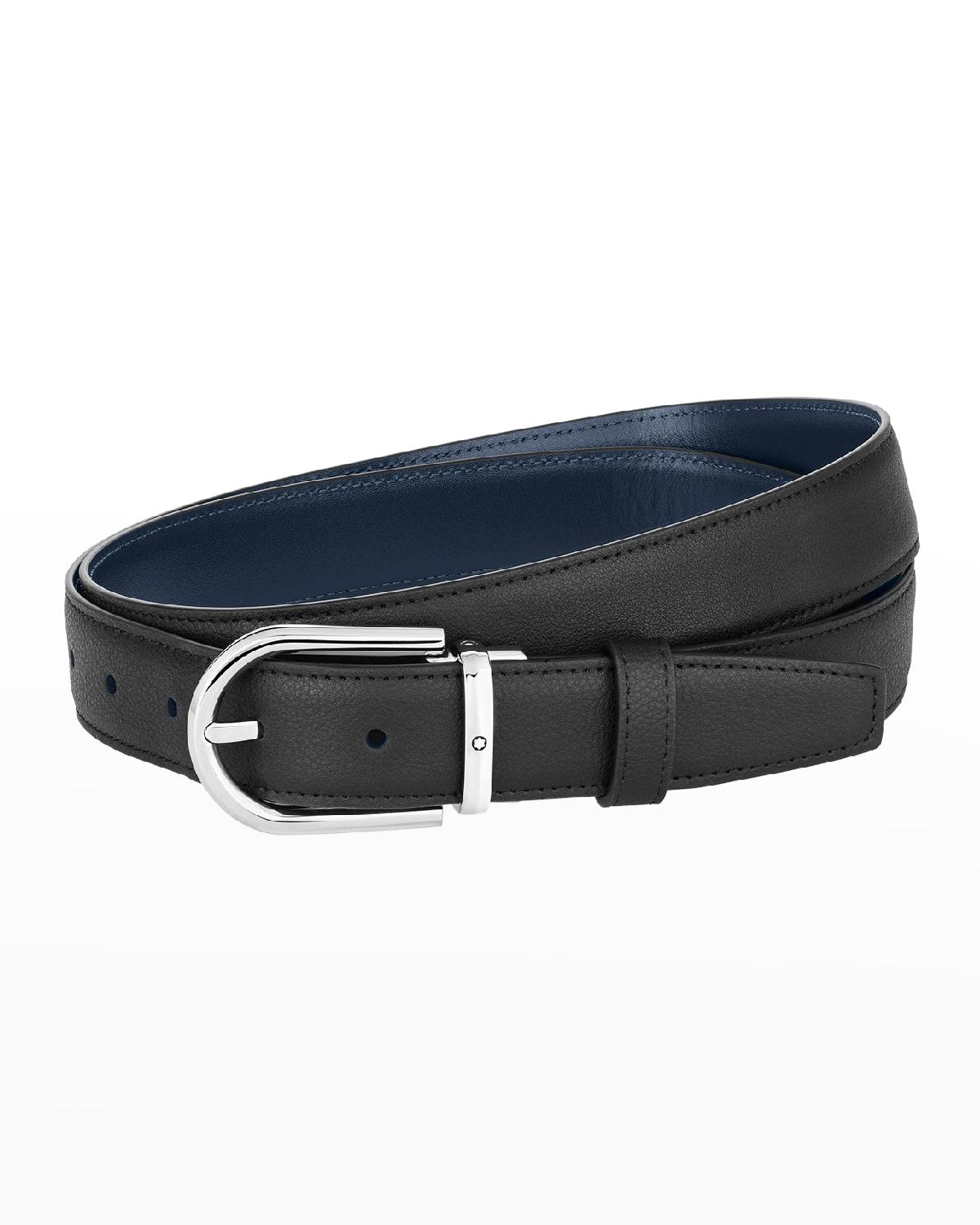 Mens Horseshoe Buckle Cut-to-Size Reversible Leather Belt Product Image