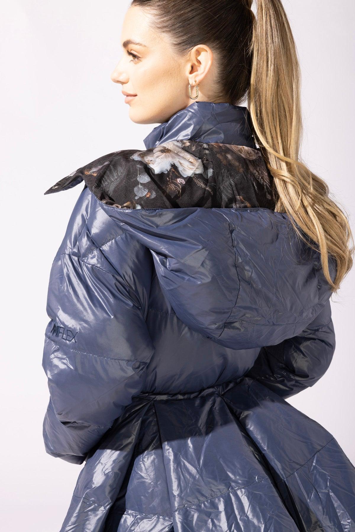 Pearl Peplum Puffer Jacket - Navy Product Image