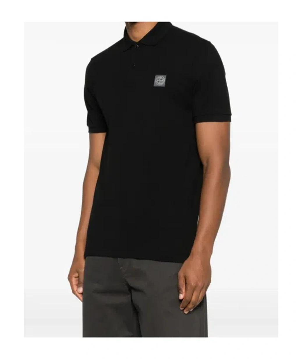 STONE ISLAND Mens Black Brand-patch Regular-fit Stretch-cotton Polo Shirt Xl Product Image
