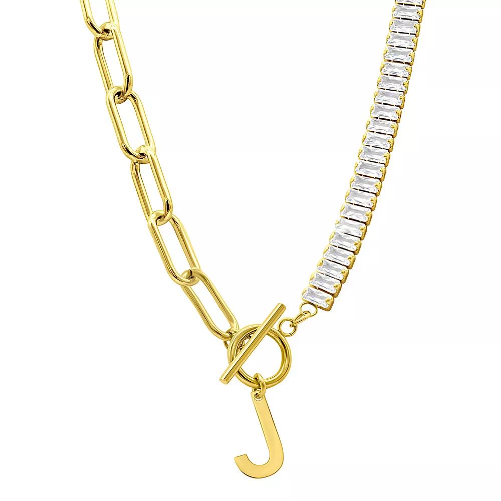 Adornia Gold Tone Half Crystal & Half Paperclip Initial Toggle Necklace, Women's, Size: 17", J Product Image