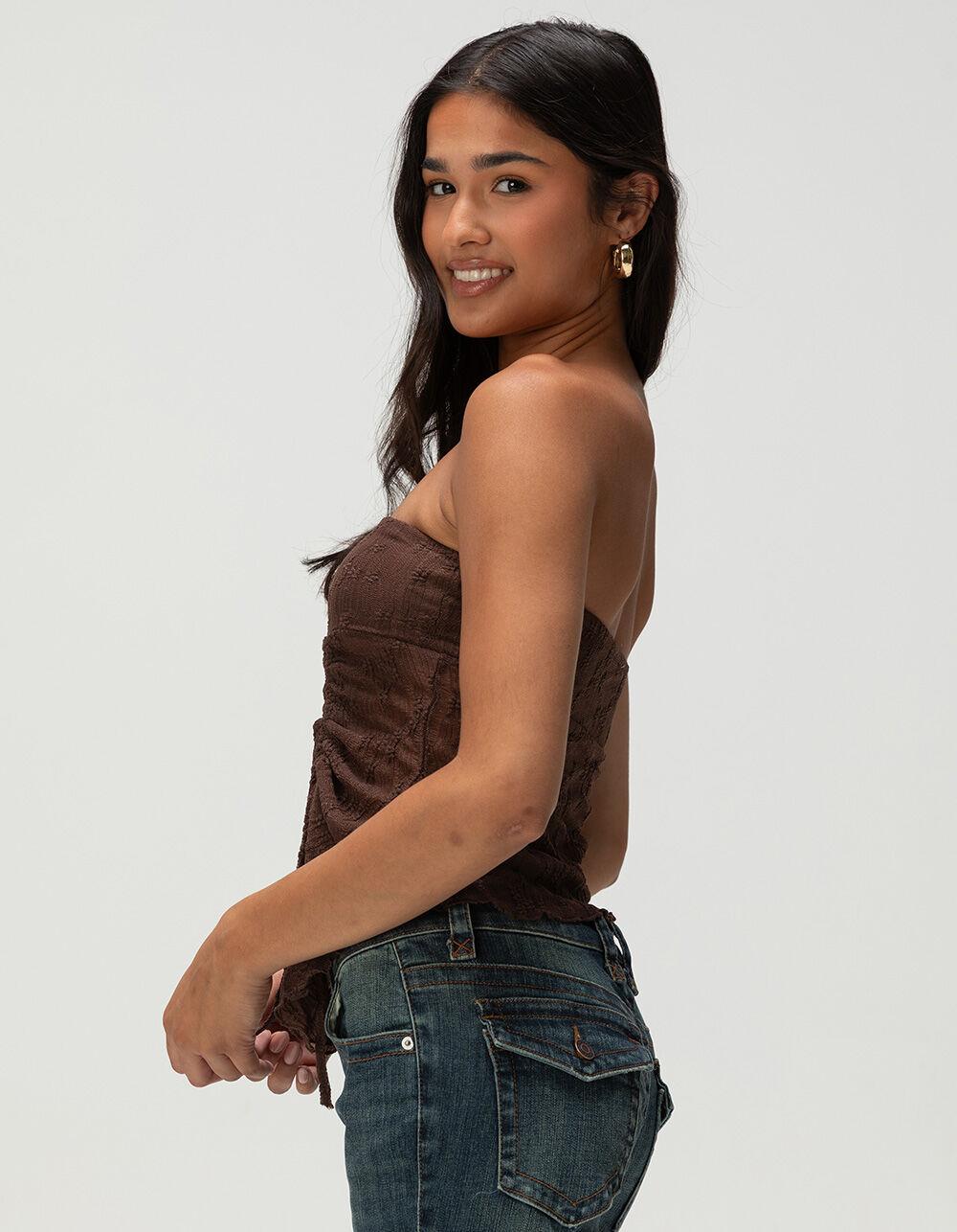 FULL TILT Textured Cinch Womens Tube Top - BROWN Product Image