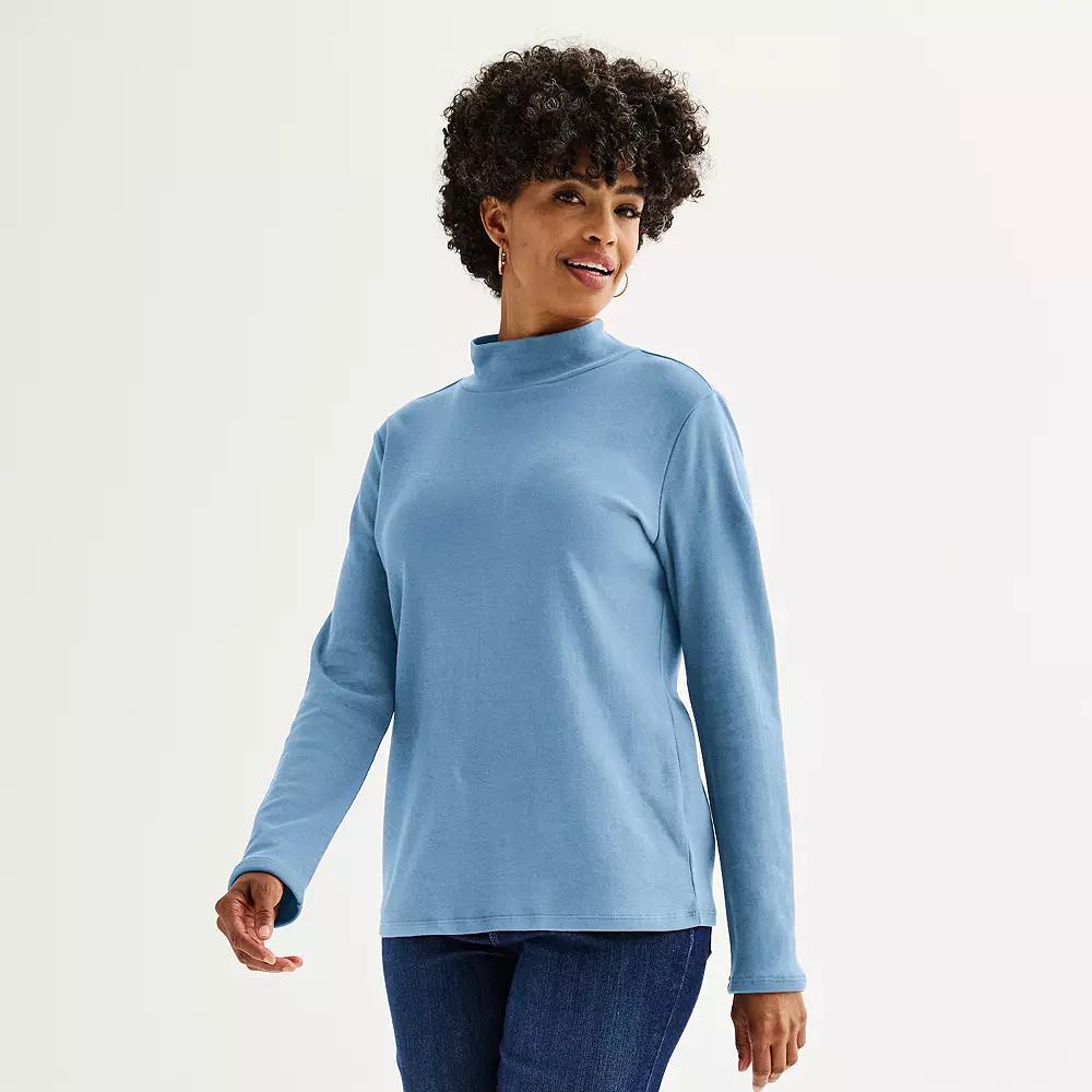 Women's Croft & Barrow® Essential Long-Sleeve Mockneck Top, Size: XS, Light Natural Product Image