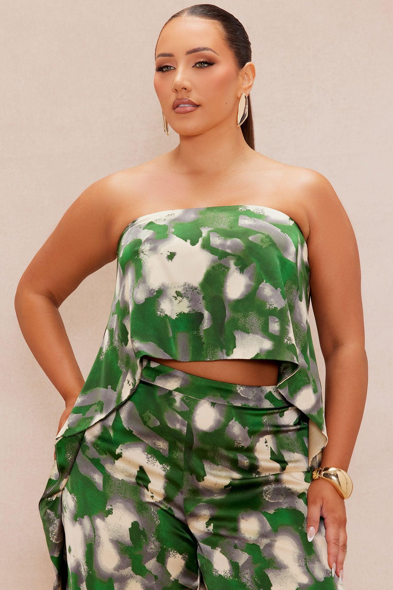 Kimoko Satin Pant Set - Green/combo Product Image