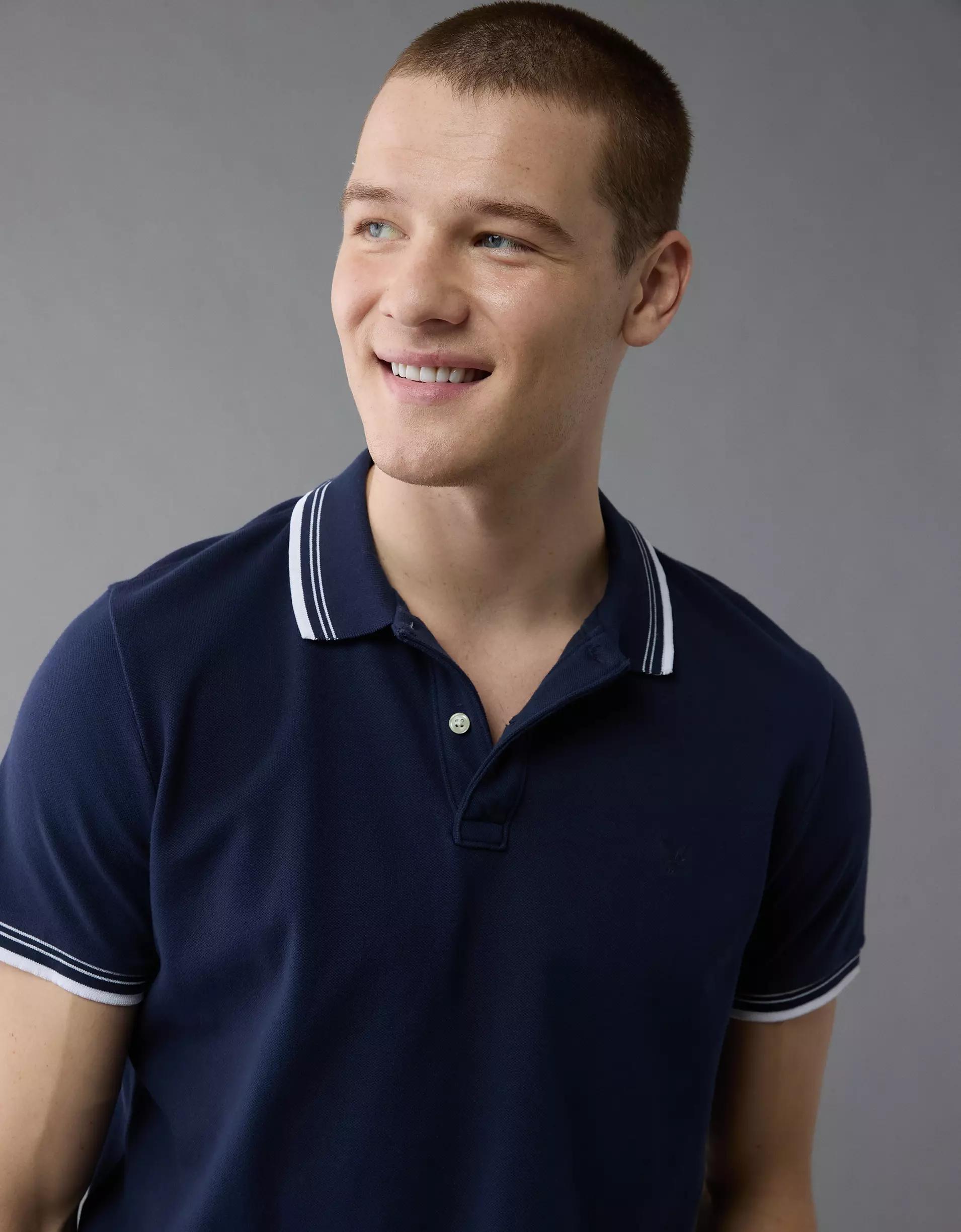 AE Lived-In Stretch Pique Slim Fit Tipped Polo Shirt Product Image