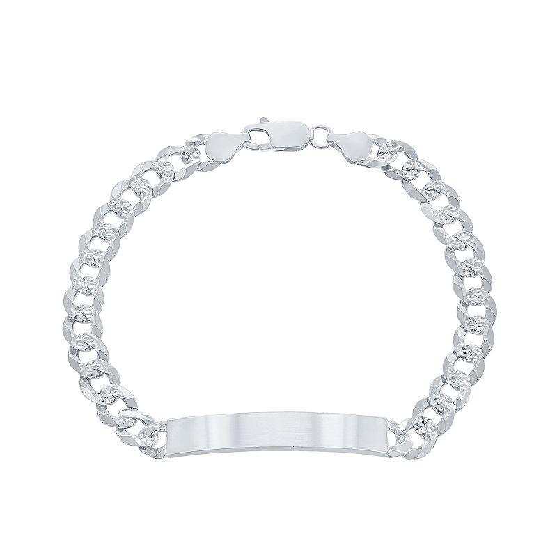 Sterling Silver Cubic Zirconia Cuban Chain ID Bracelet, Women's, Size: 8.5" Product Image
