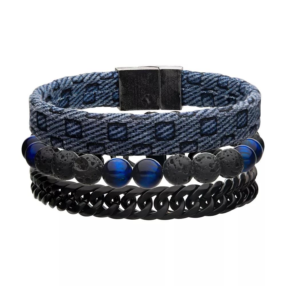 Men's Stainless Steel Blue Triple Stackable Bracelet Set, Size: 8", Two Tone Product Image