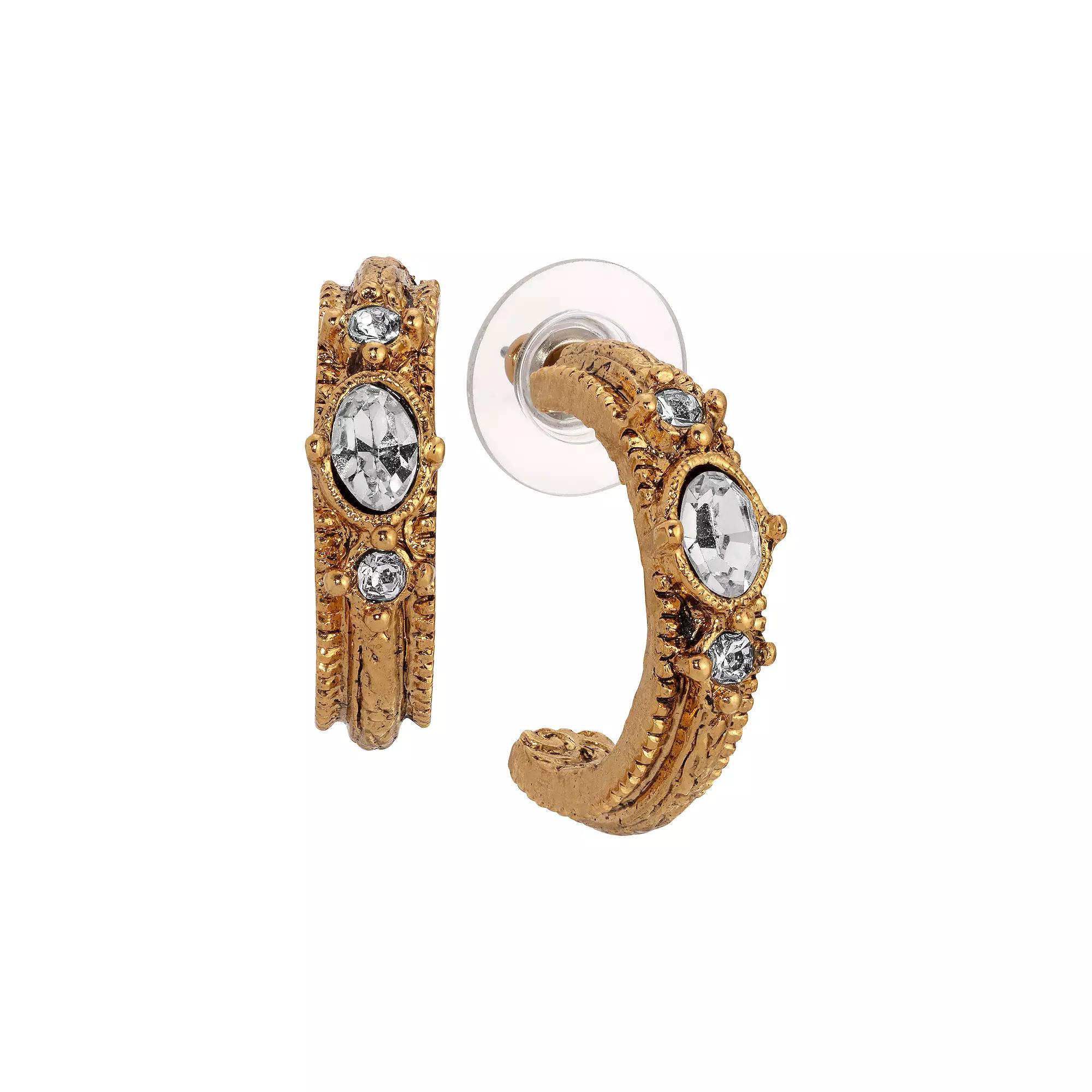 1928 Gold Tone Oval Crystal Hoop Earrings, Women's, Pink Product Image