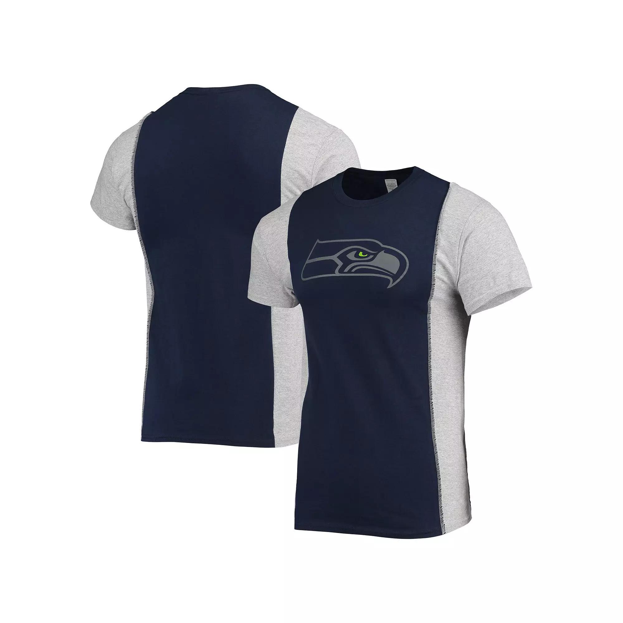 Men's Refried Apparel College Navy/Heathered Gray Seattle Seahawks Sustainable Split T-Shirt, Size: 2XL, Blue Product Image