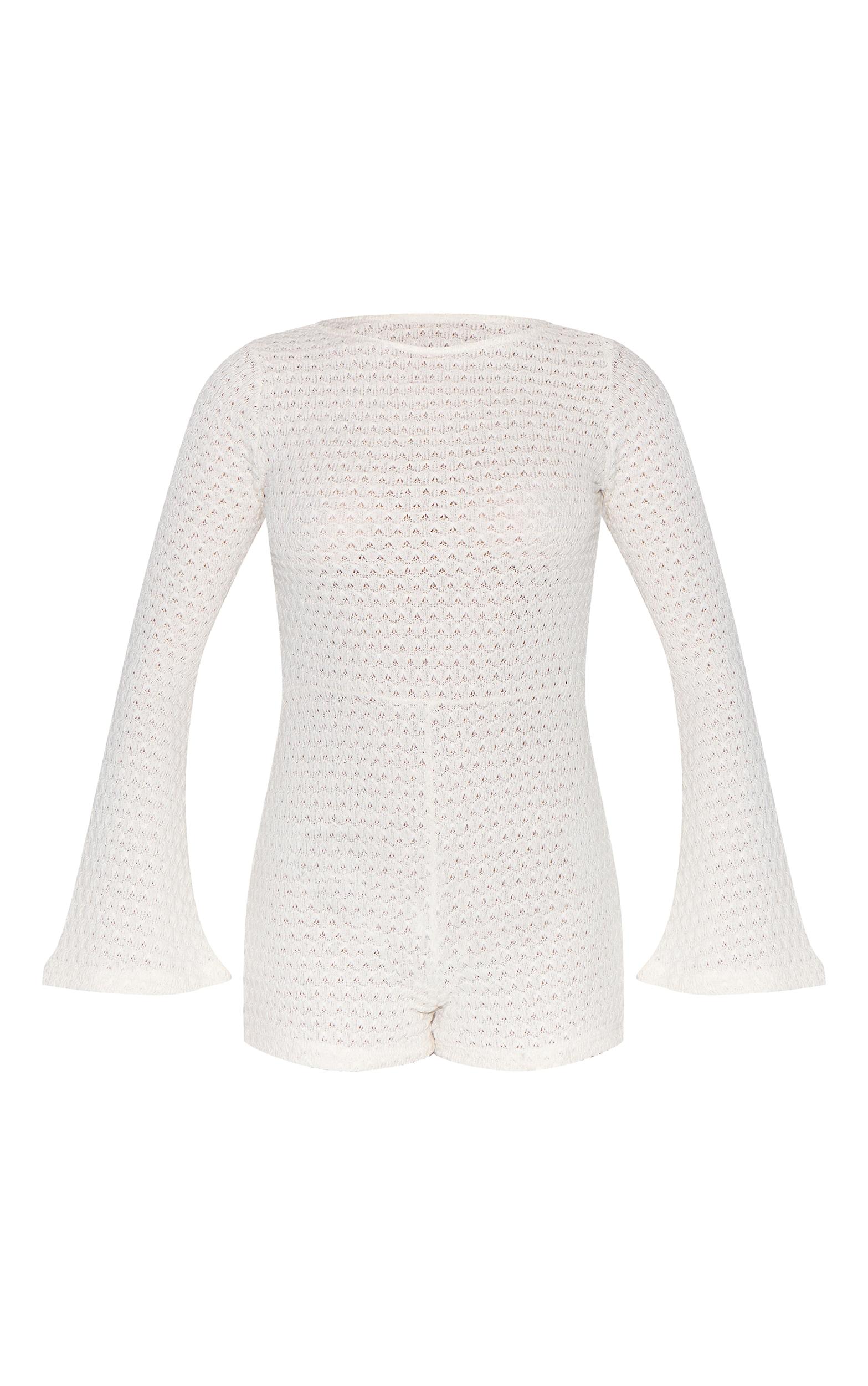 Petite Cream Textured Jersey Long Sleeve Unitard Product Image