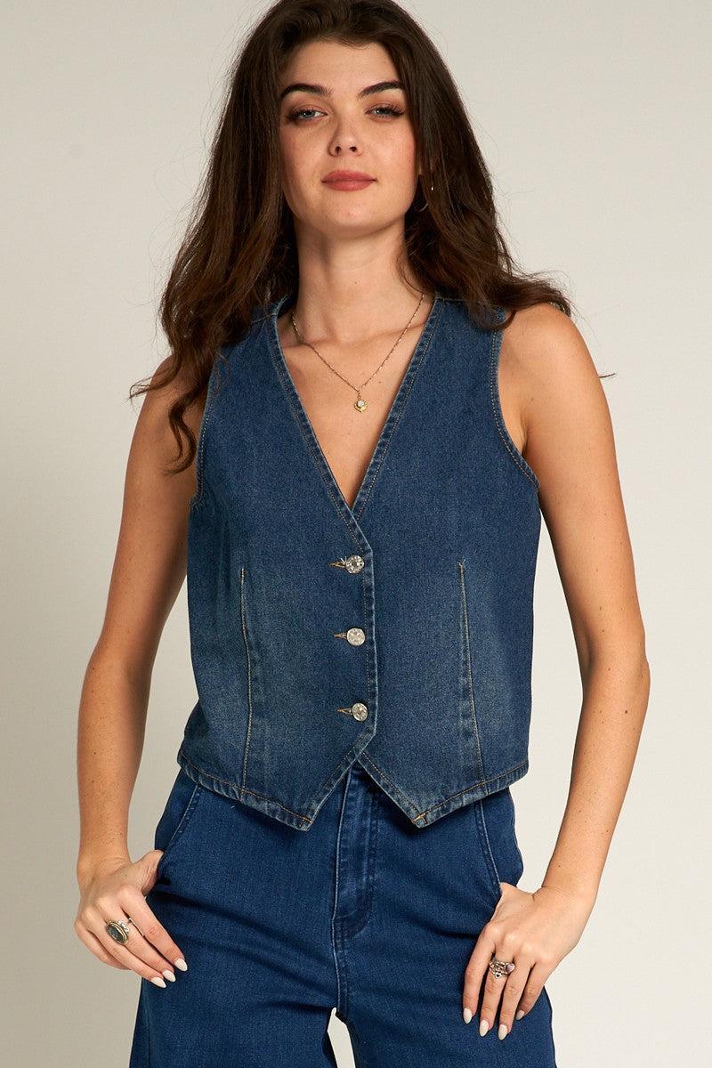 Sleeveless Denim Vest Product Image