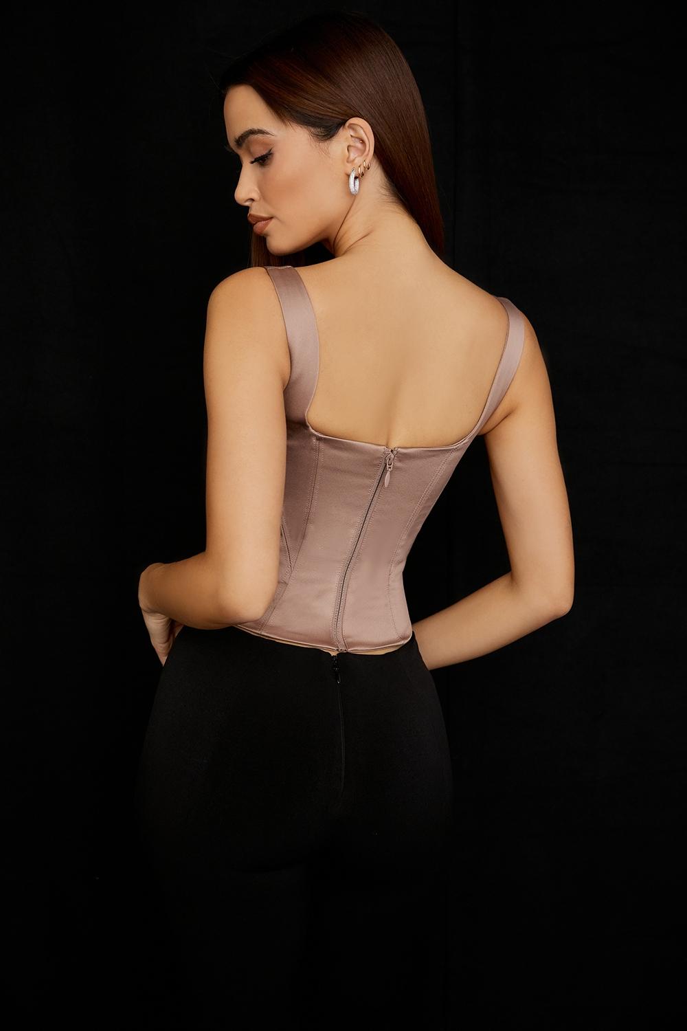Rafa  stone satin longline corset Product Image