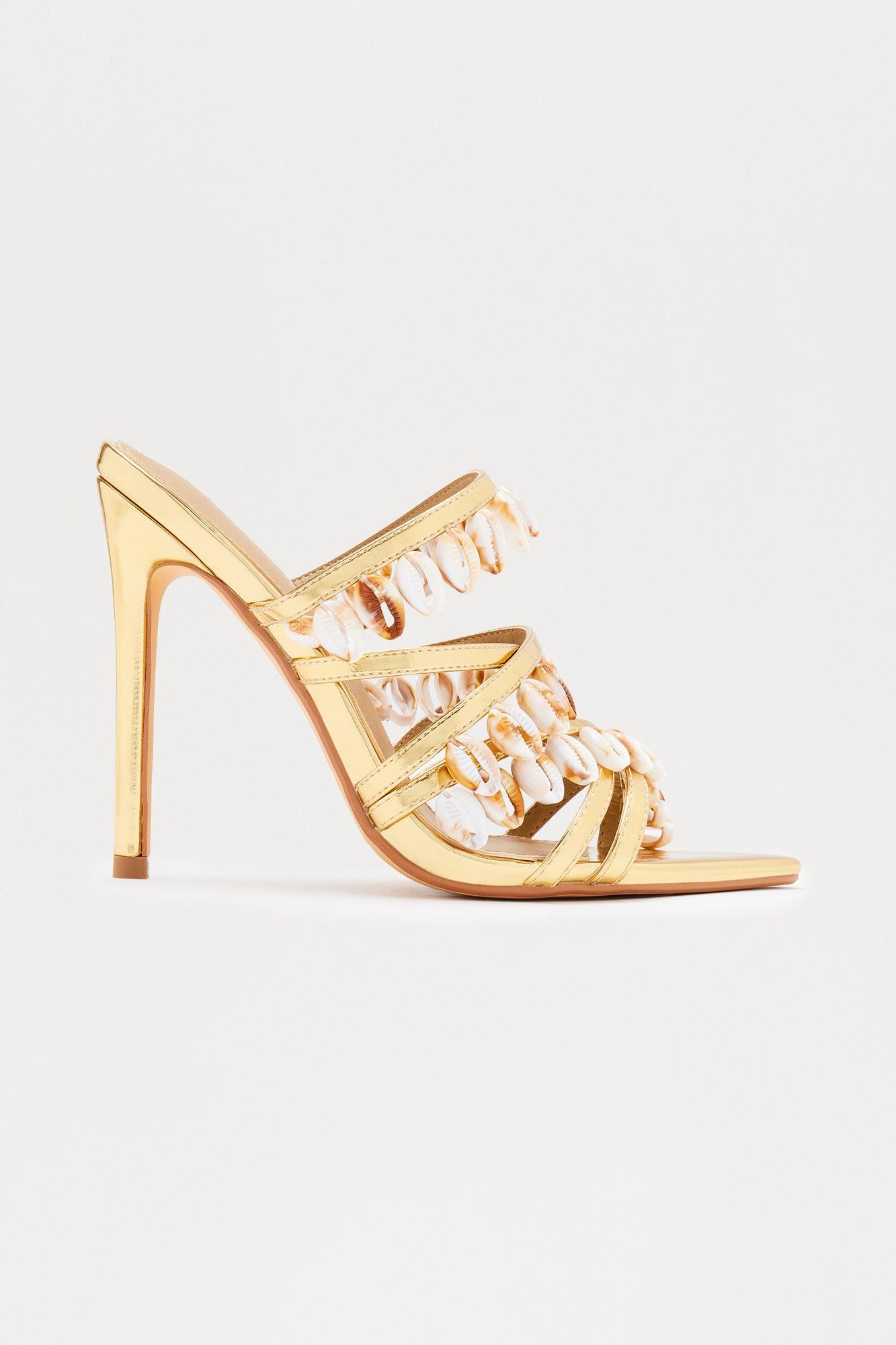 Atlantis Shell Stiletto Heels - Gold Female Product Image