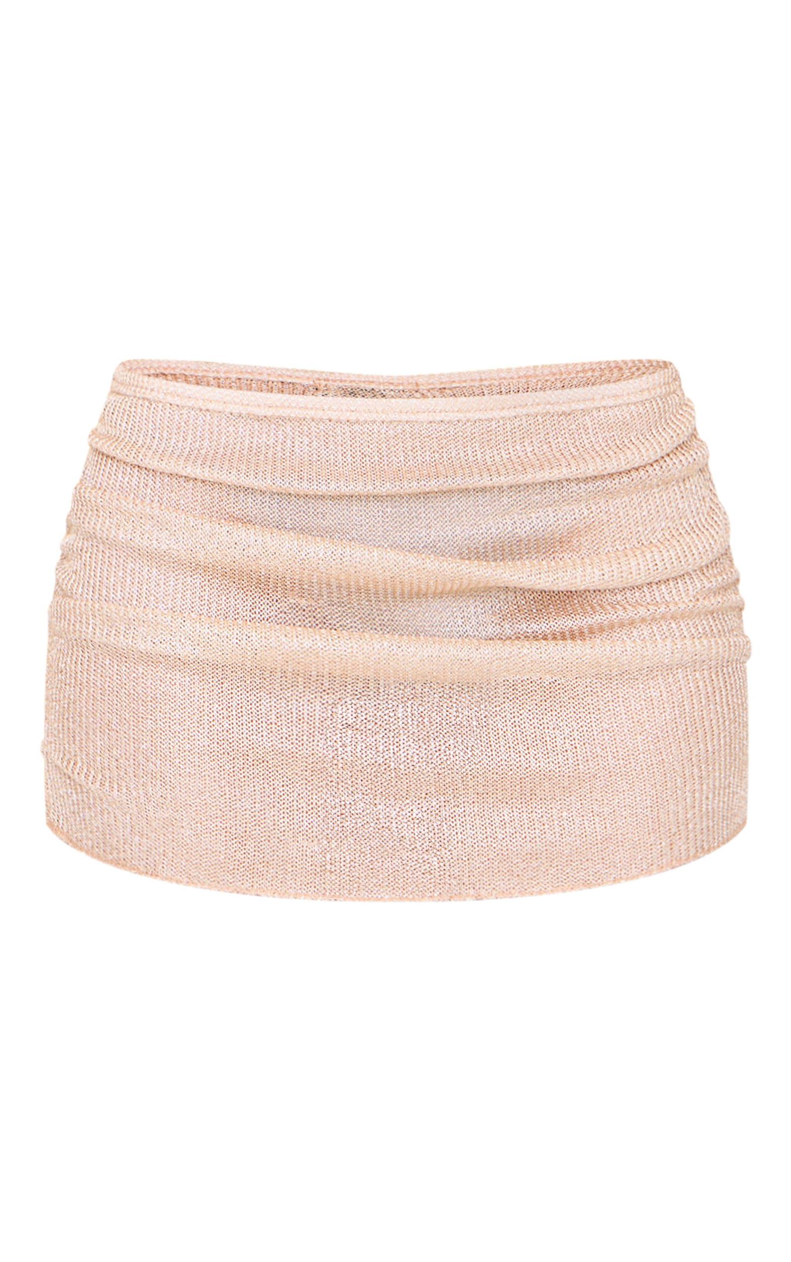 Gold Sheer Sequin Knit Ruched Side Mini Skirt Product Image