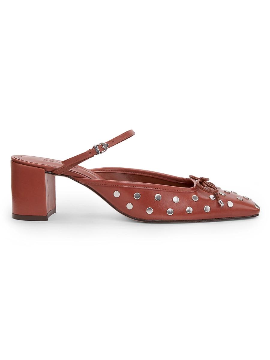 Womens Arissa Studded Leather Block-Heel Mules Product Image
