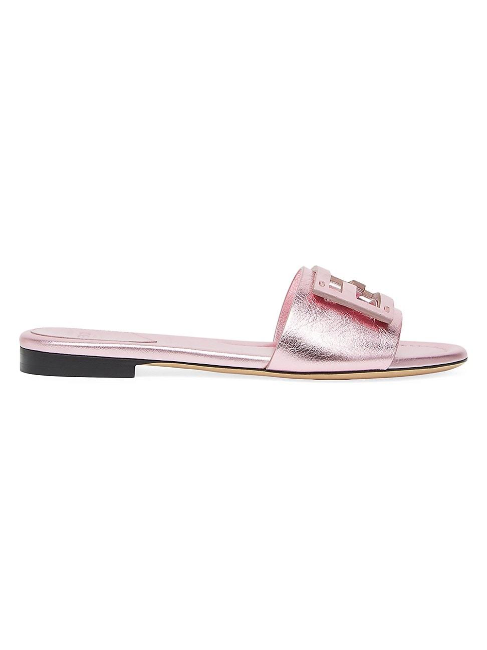 Womens Metallic Leather Logo Slides Product Image