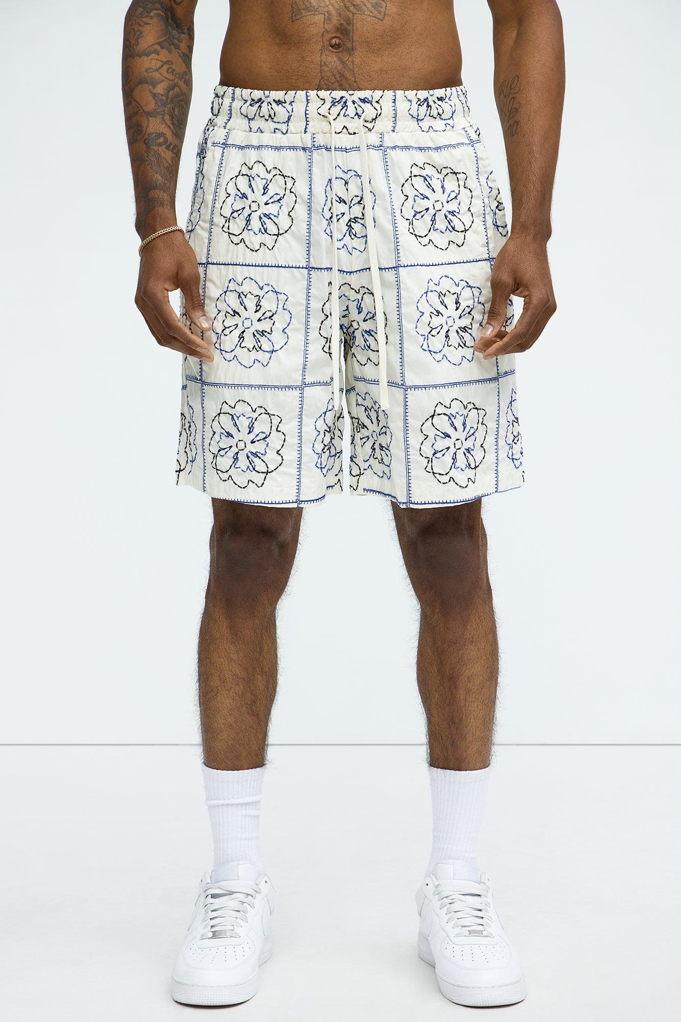 Tropical Bloom Cotton Shorts - White/combo Product Image