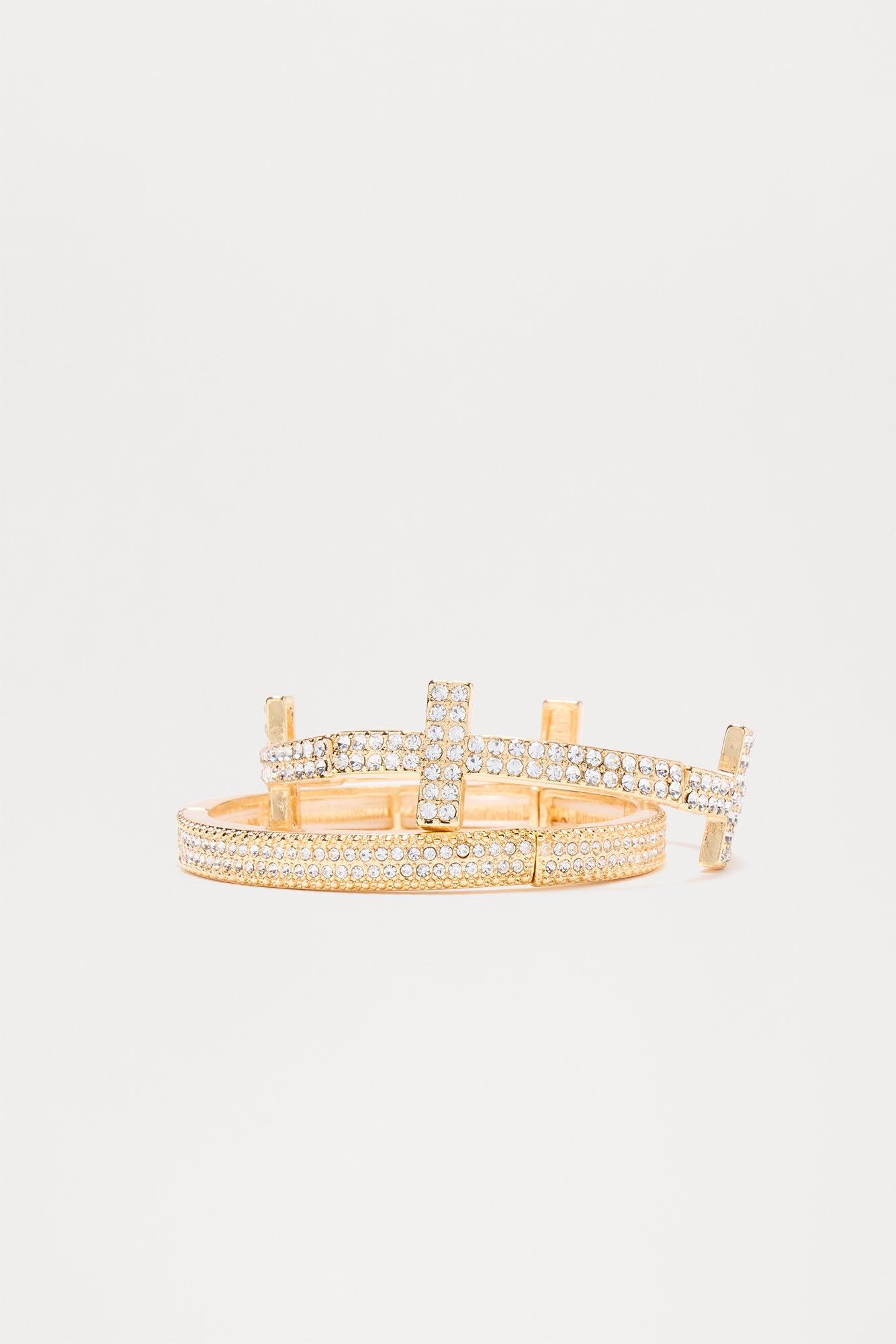 Heavenly Light 2 Piece Rhinestone Bracelet Set - Gold Female Product Image