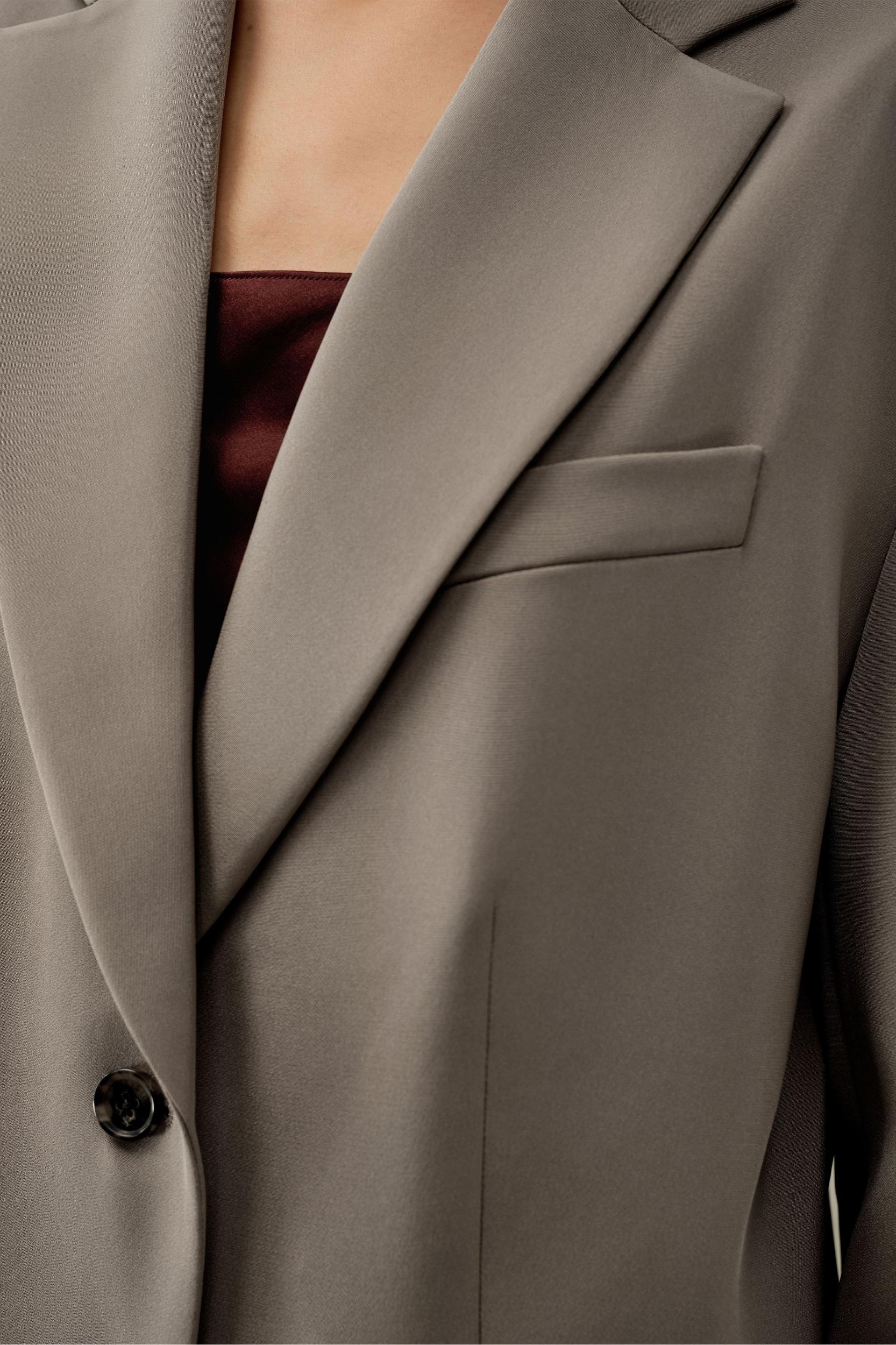 Oversized Padded-Shoulder Silk Blazer Product Image