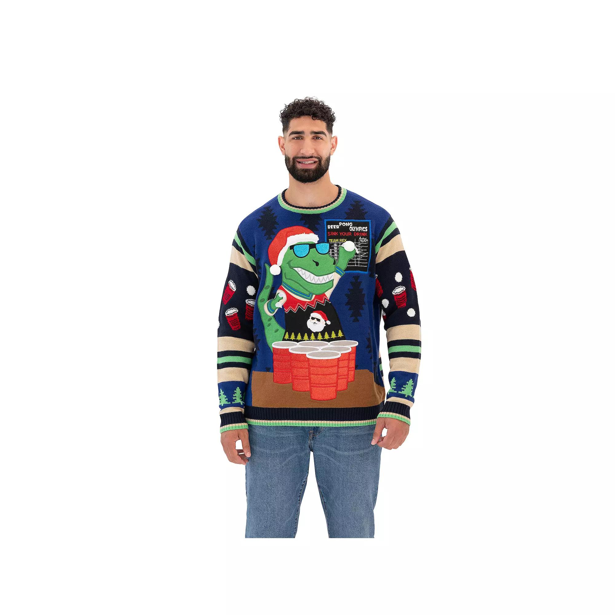 Big & Tall Celebrate Together™ Merry Rexmas Ugly Christmas Sweater, Men's, Size: 2XB, Pong Olympics Trex Product Image