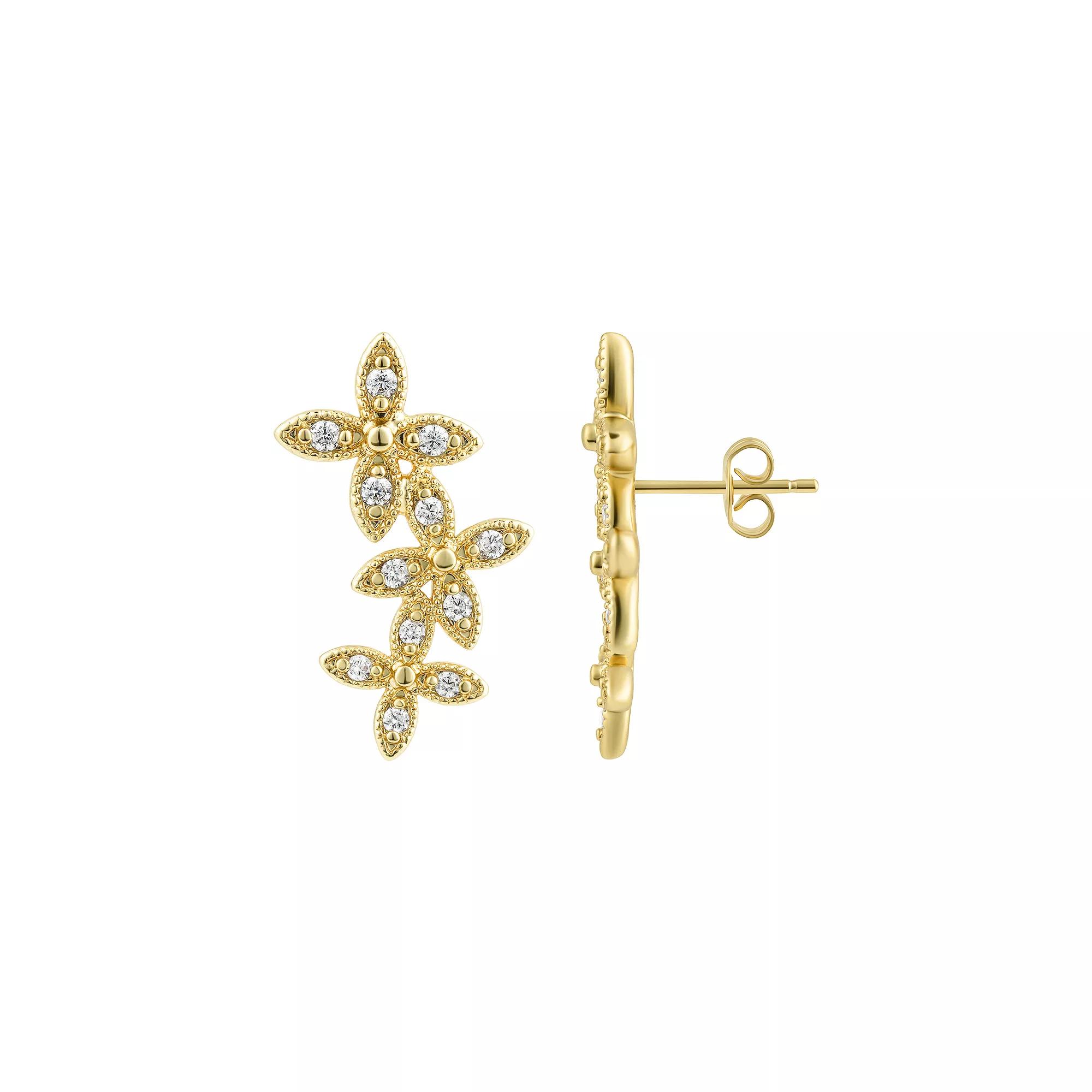 Adornia Cubic Zirconia Curved Flower Earrings, Women's, Gold Tone Product Image