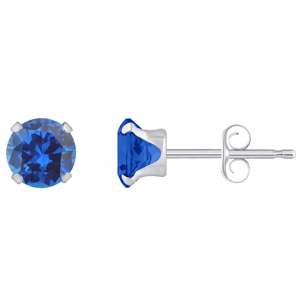 Celebration Gems 10k White Gold Round Lab-Created Sapphire Stud Earrings, Women's Product Image