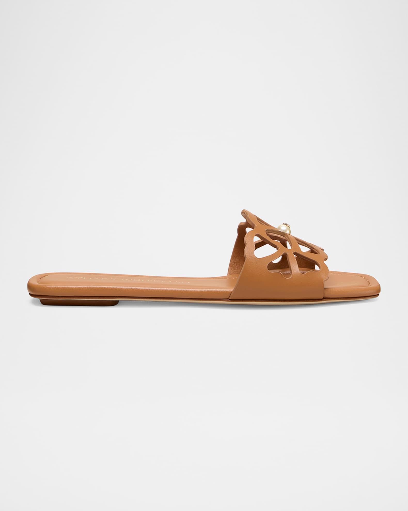 Jasmine Leather Cutout Flat Slide Sandals Product Image