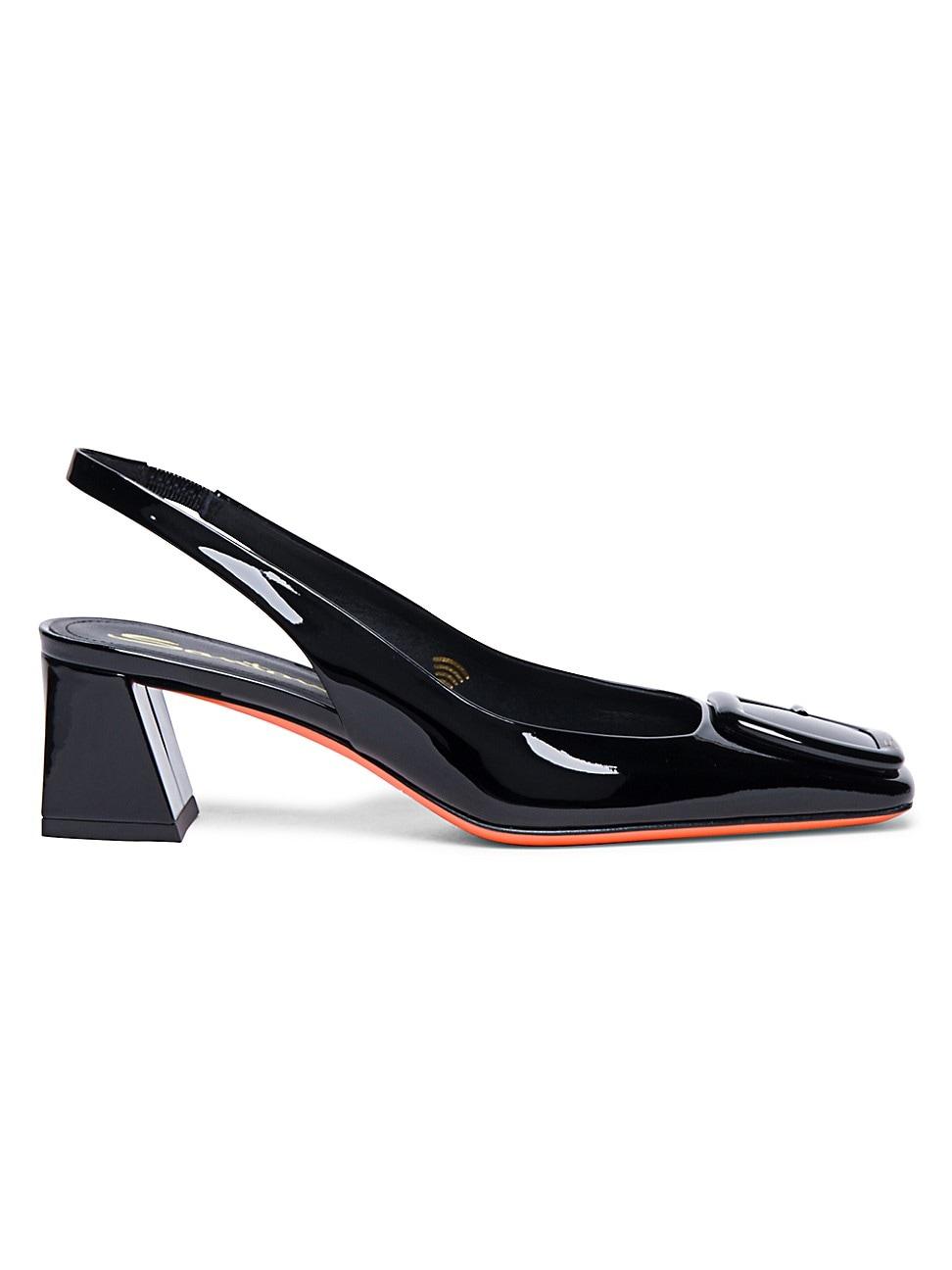 Santoni Womens Patent Leather Mid-Heel Slingback Pumps Product Image