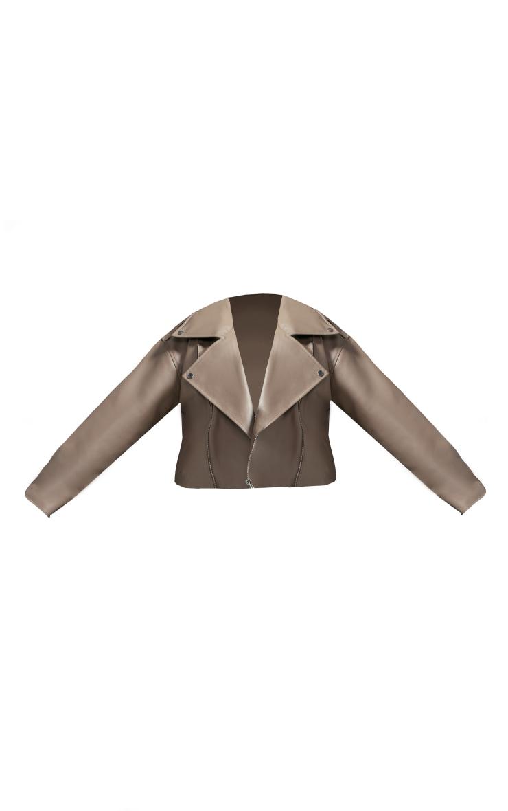Plus Taupe Faux Leather Quilted Lining Oversized Biker Jacket Product Image