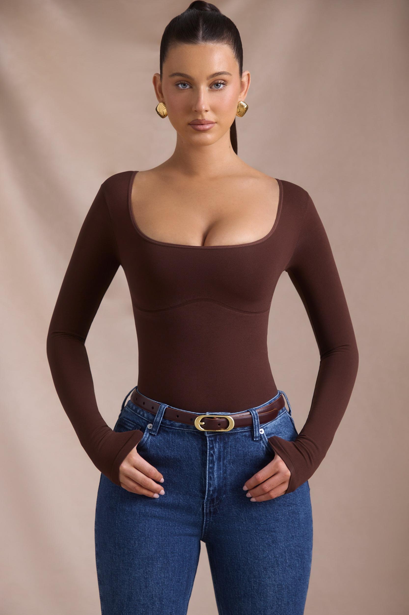 Seamless Long-Sleeve Bodysuit in Espresso Female Product Image
