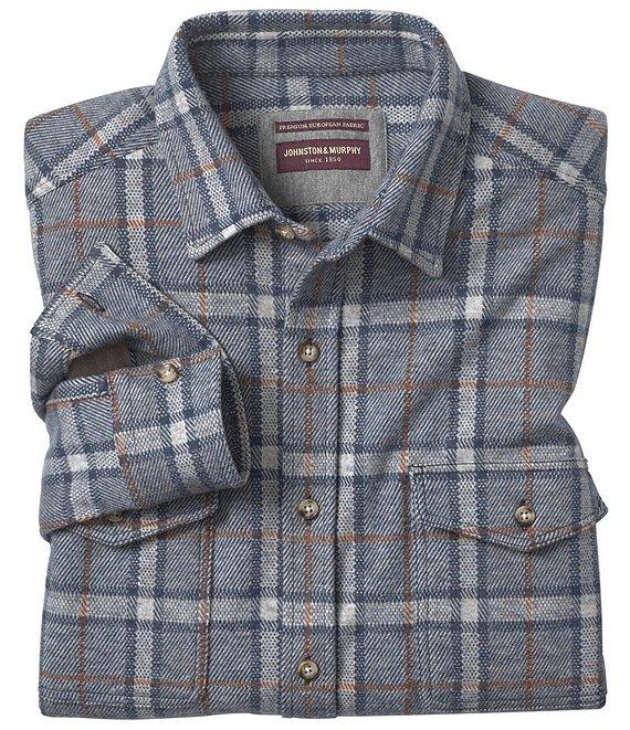 Johnston & Murphy Stretch Brushed Windowpane Long Sleeve Woven Shirt Product Image