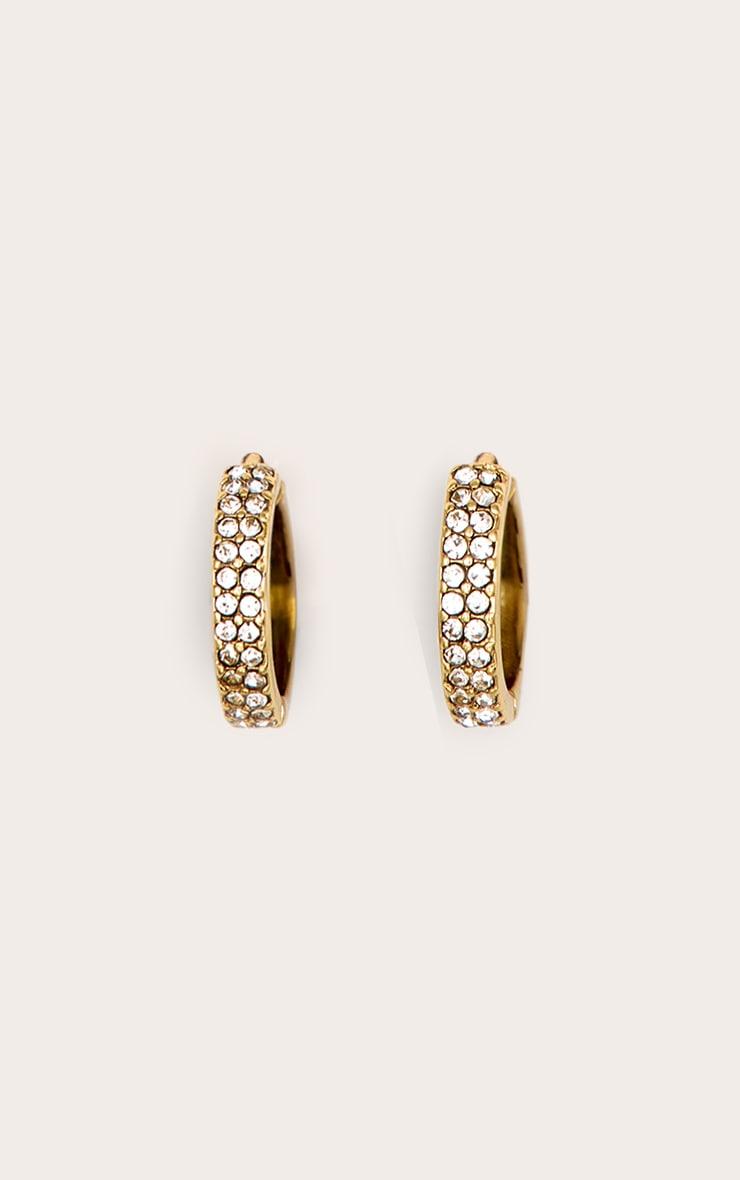 Real Gold Plated Double Diamante Row Hoop Earrings Product Image