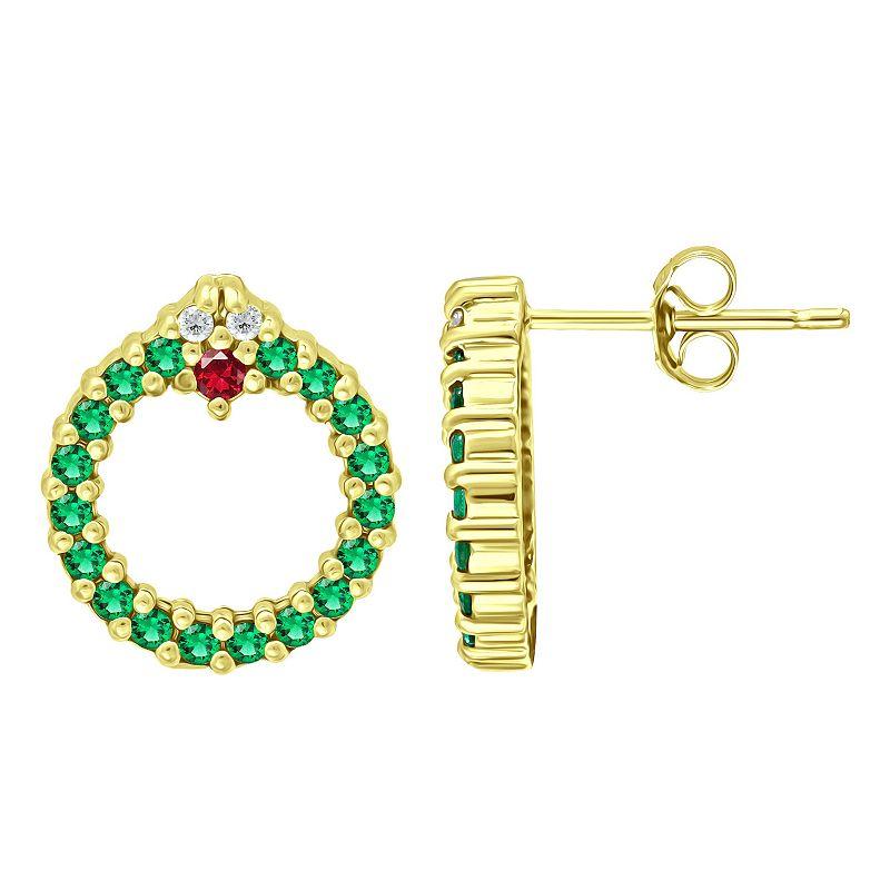 Aleure Precioso Cubic Zirconia Wreath Stud Earrings, Women's, Gold Tone Green Product Image