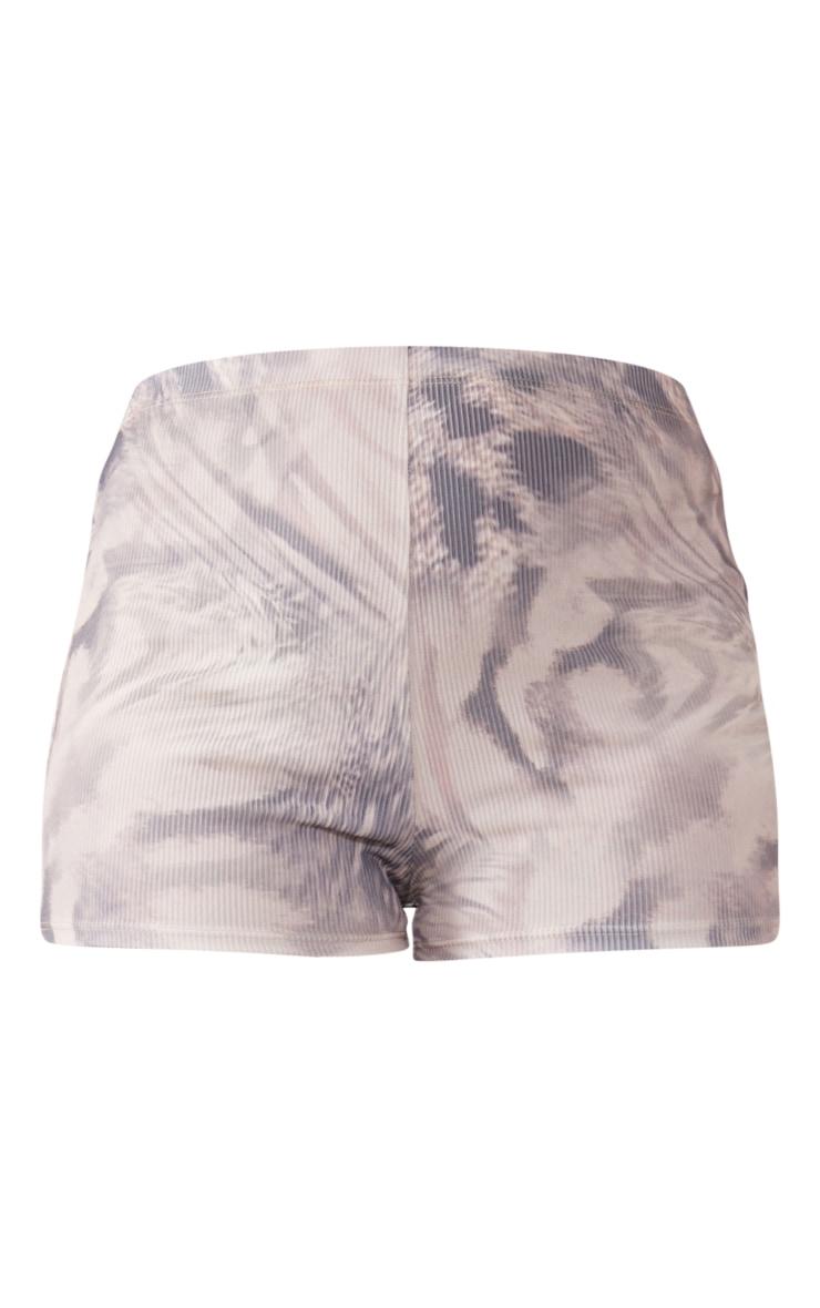 Grey Faded Animal Print Soft Rib Hot Pants Product Image