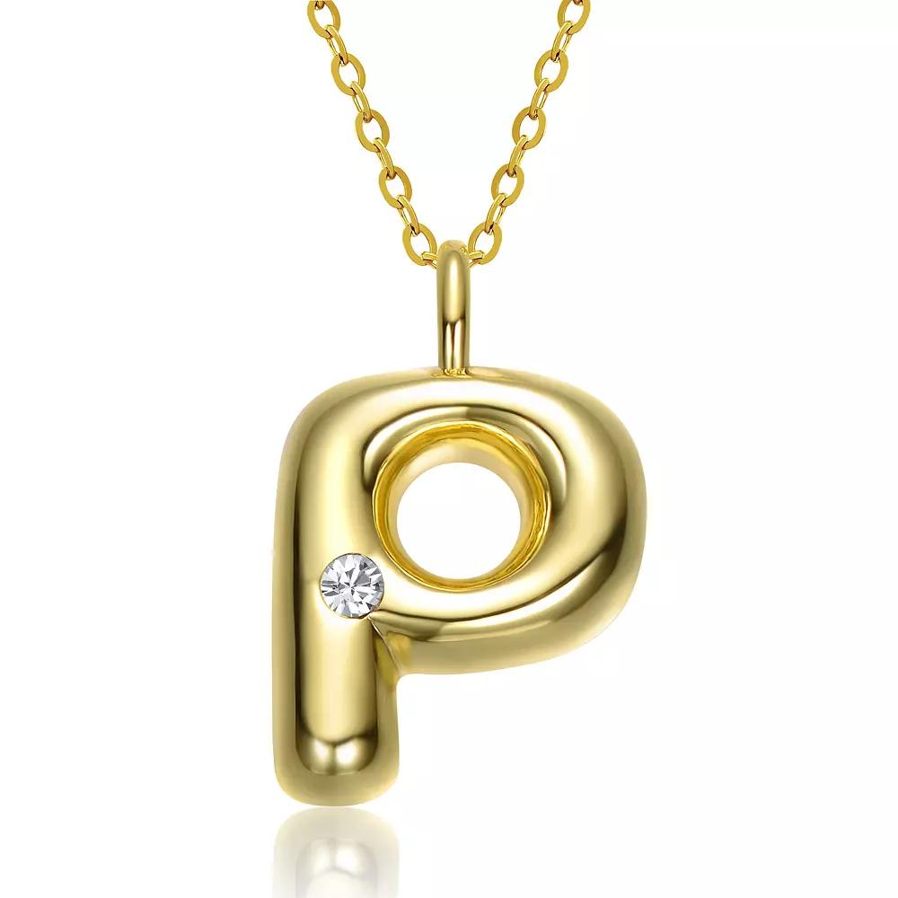 14k Gold Plated Bubble Initial Pendant Necklace, Womens Gold Tone P Product Image