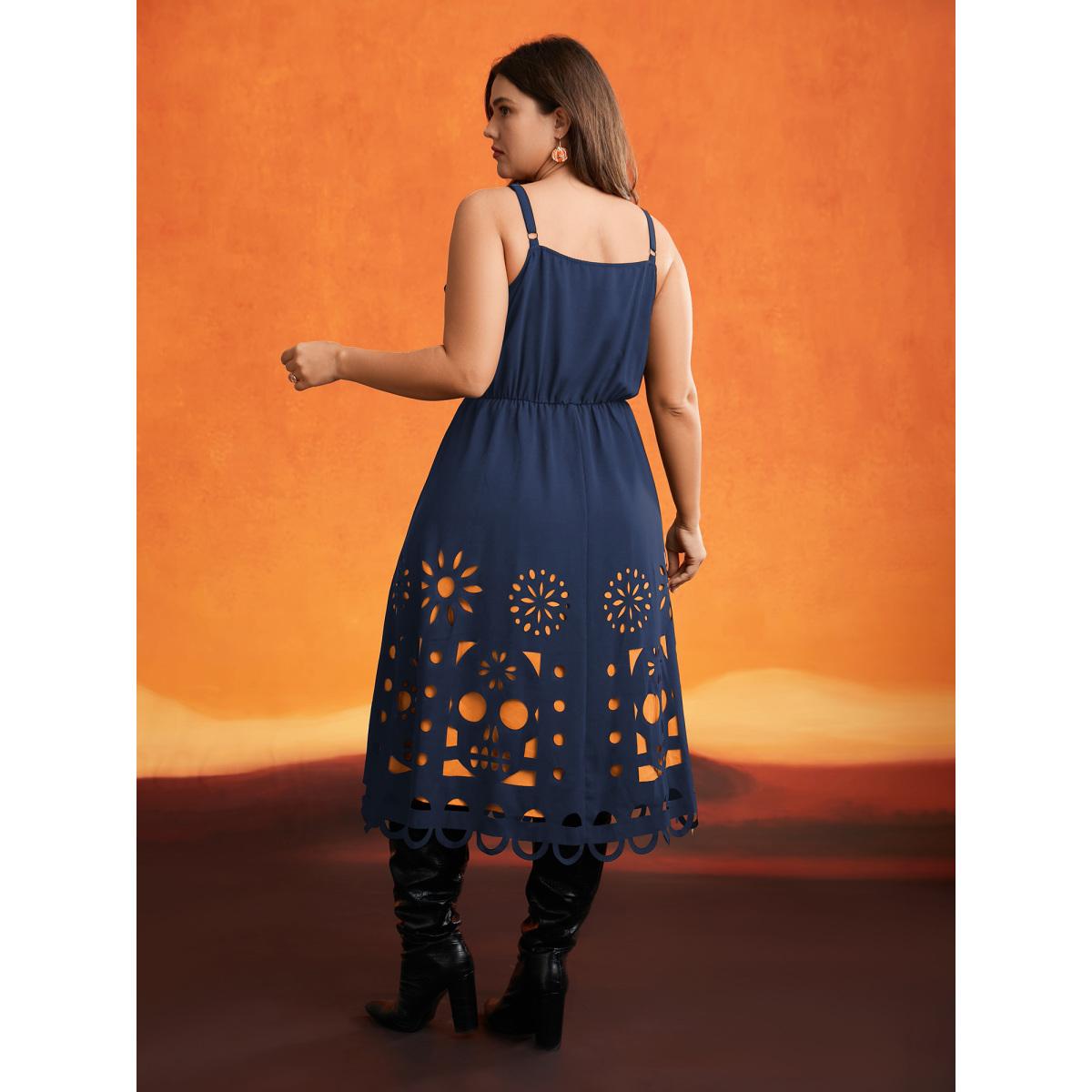 Plus Size Skull Burnout Cami Midi Dress DarkBlue Women Playful Contrast Party Curvy Bloomchic 18-20/2X Product Image