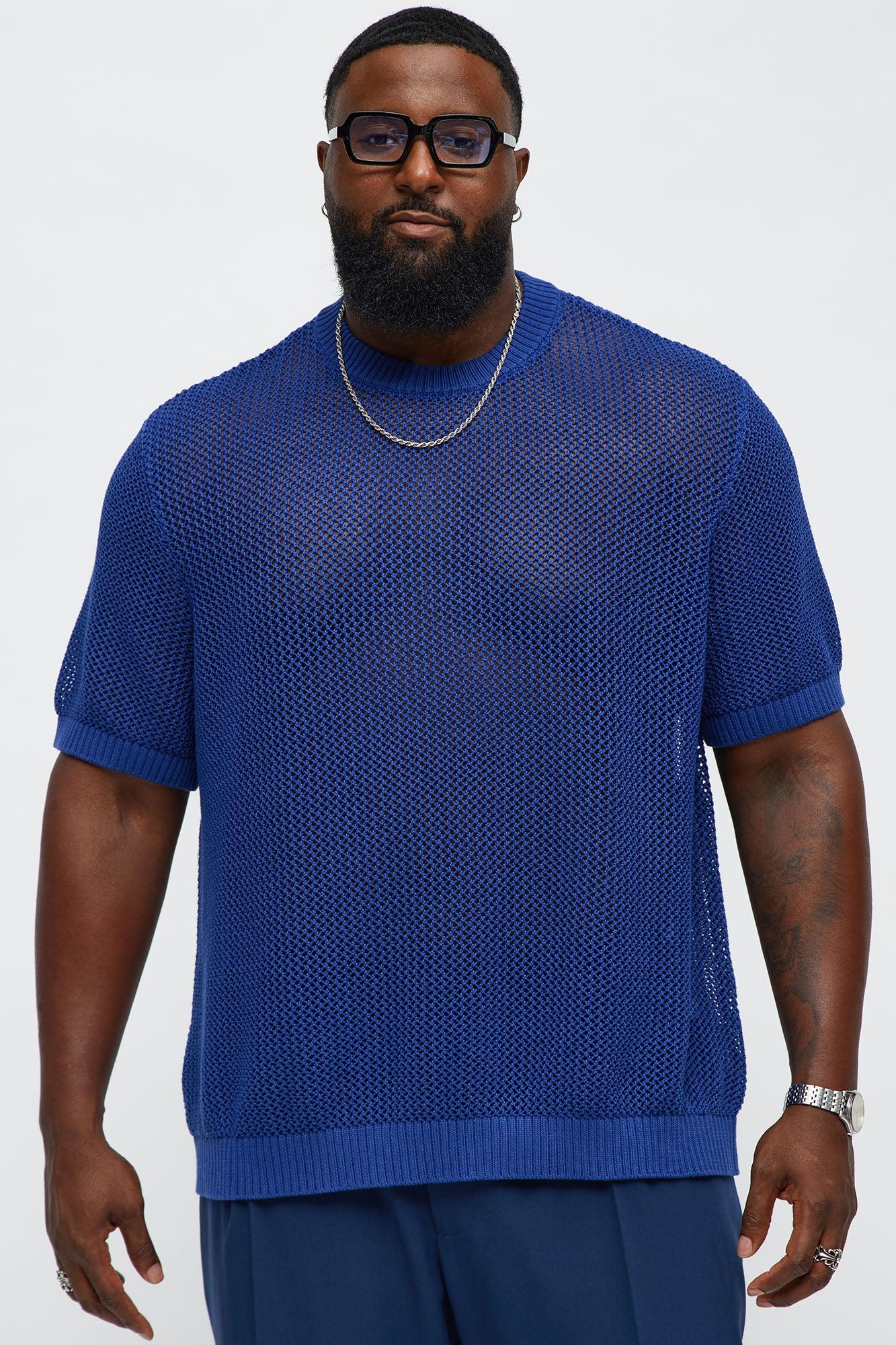 Unlimited PTO Open Knit Crewneck Tee - Blue Male Product Image