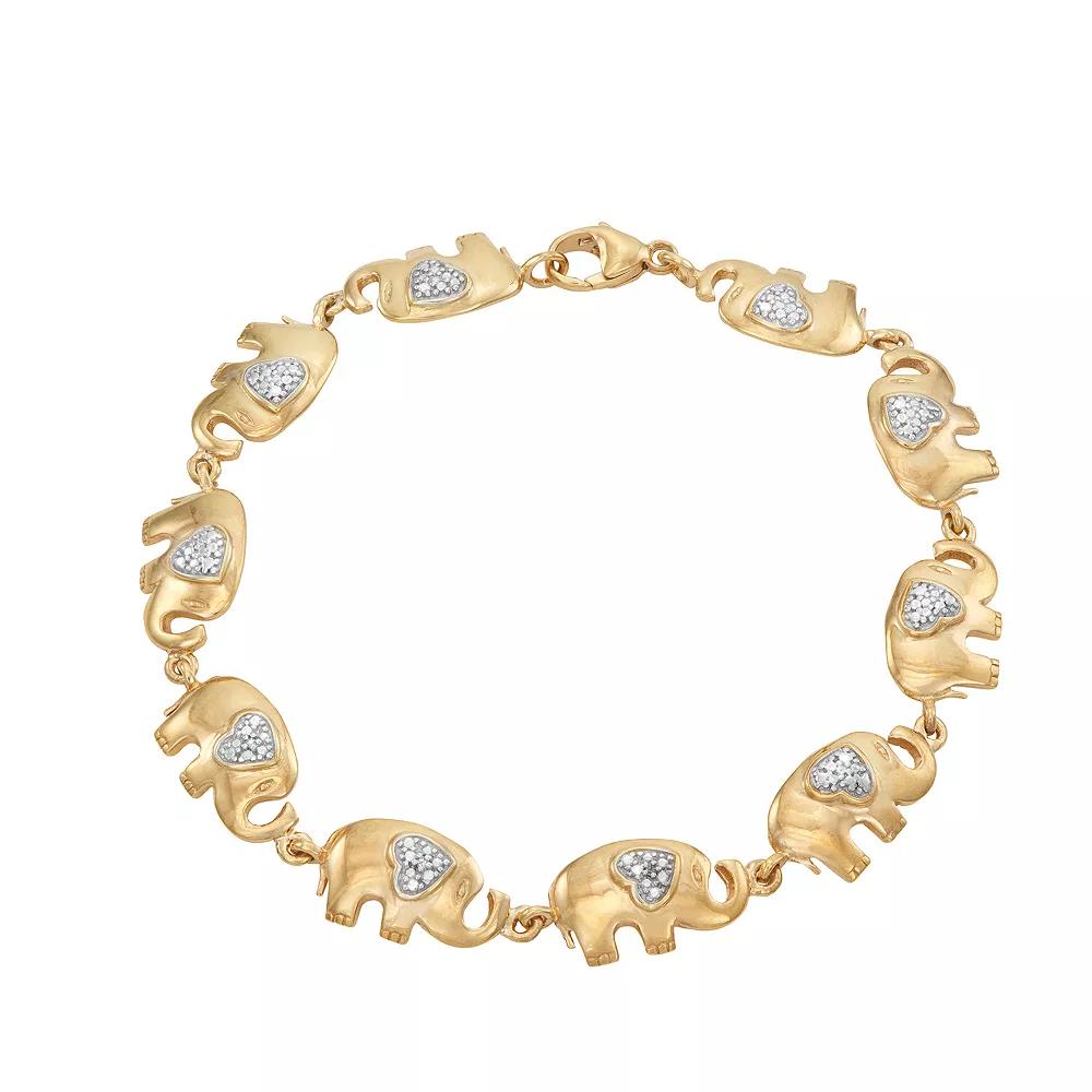 Jewelexcess 14k Gold Over Silver Diamond Accent Elephant Bracelet, Womens Gold Tone Product Image