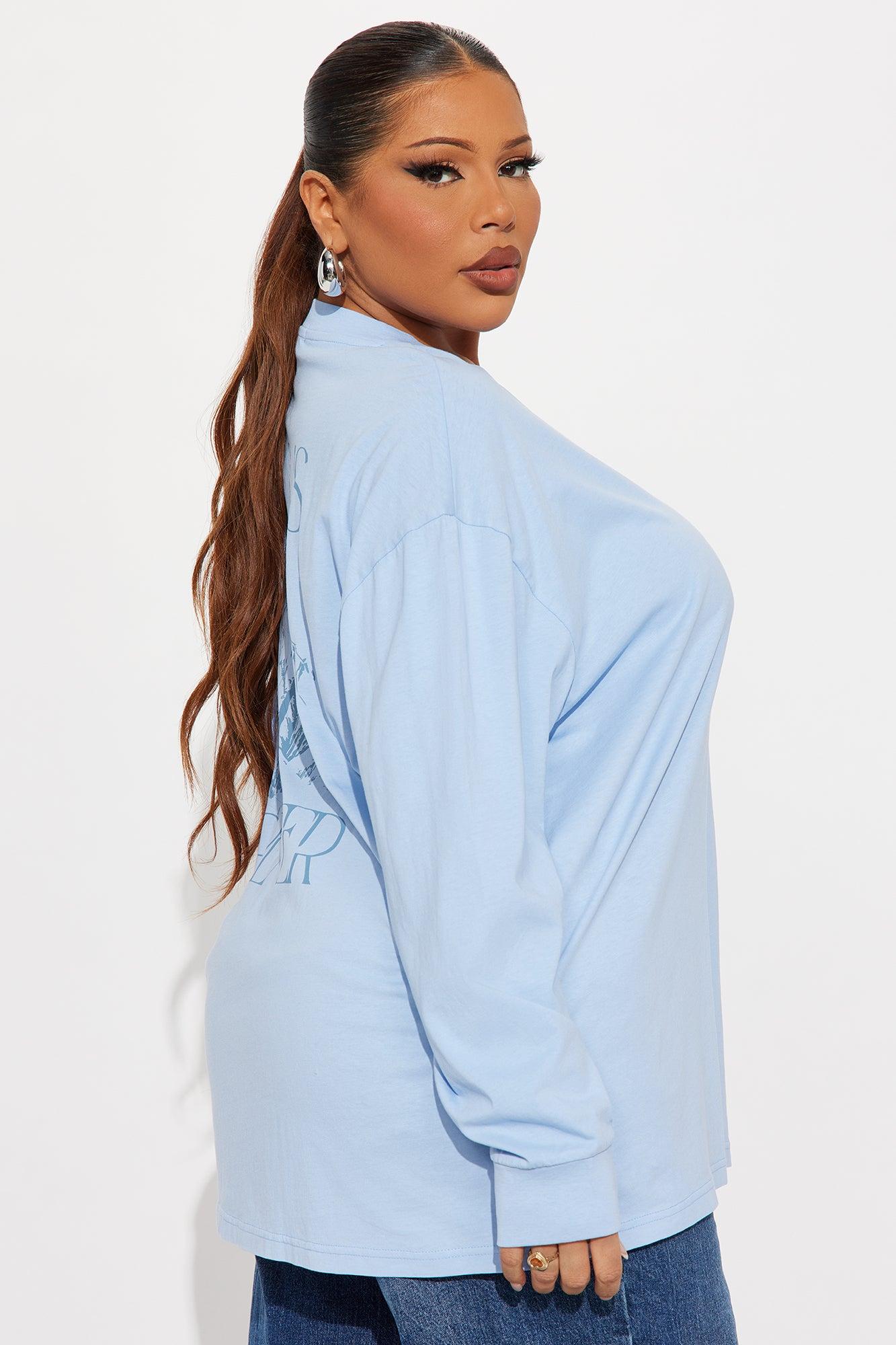 God Is Greater Oversize Long Sleeve Tee - Light Blue Female Product Image